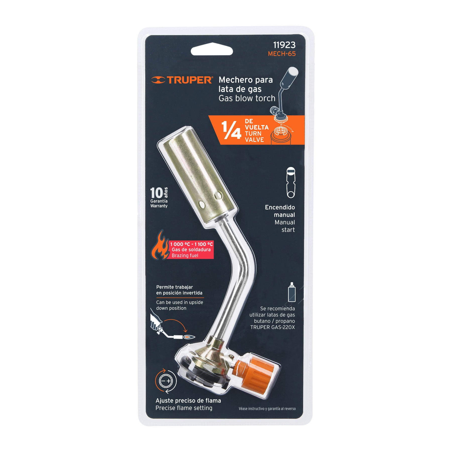 Mechero para lata de gas , 65 mm, 1/4 de vuelta