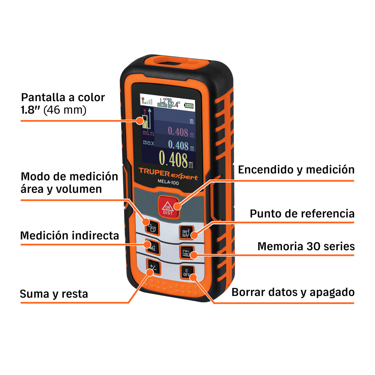 Medidor láser de distancia, 100 m