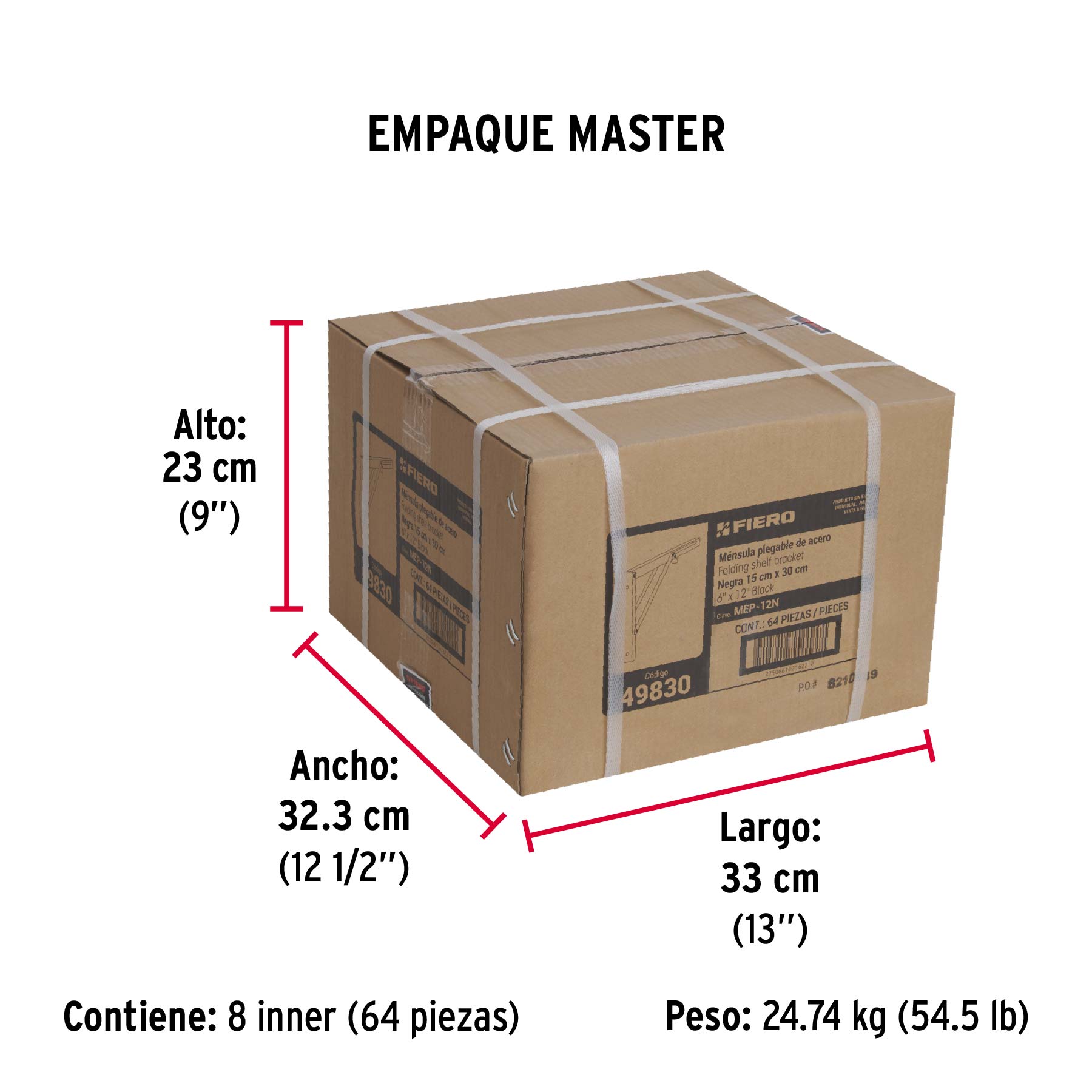 Ménsula plegable de acero negra 6' x 12', FIERO