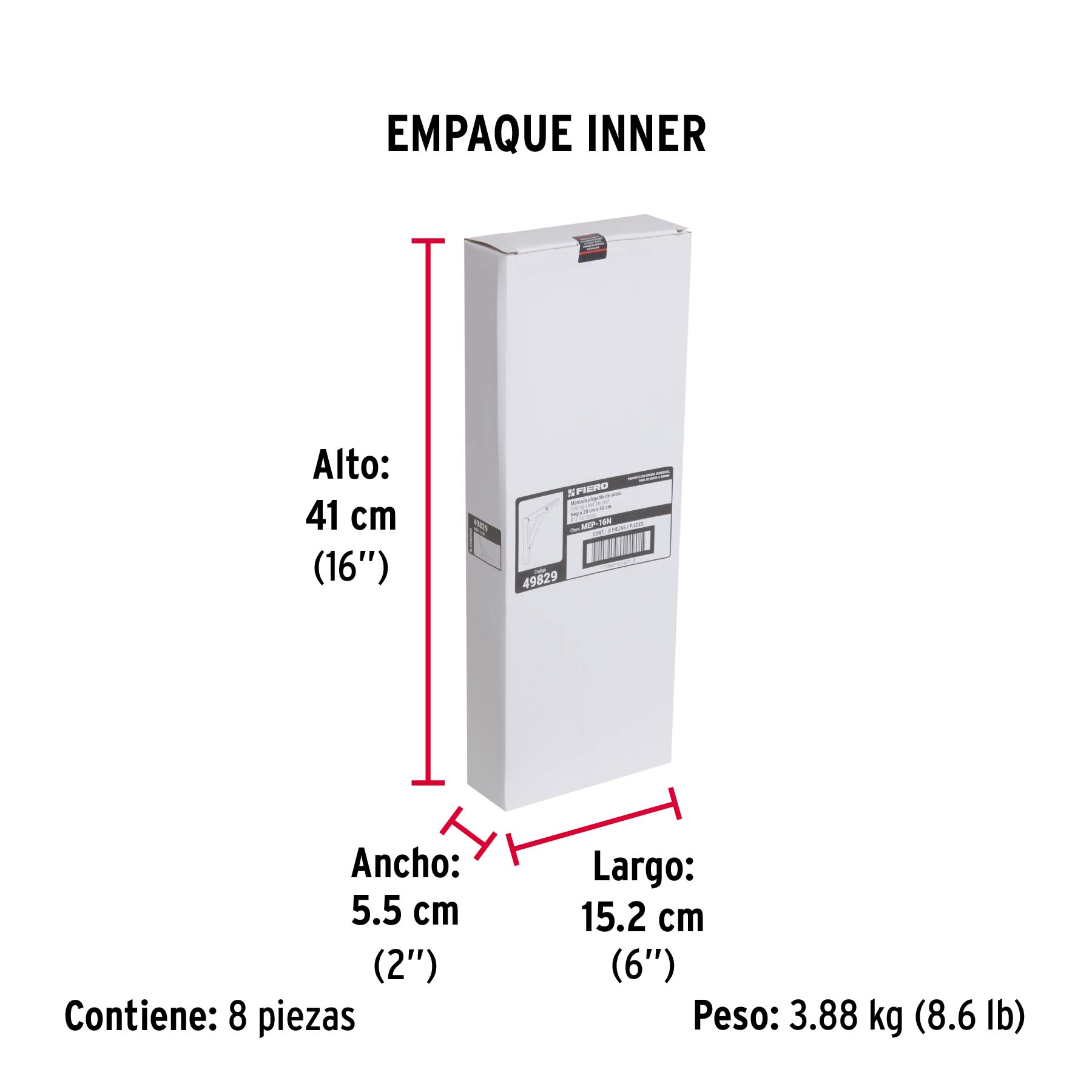 Ménsula plegable de acero negra 8' x 16', FIERO