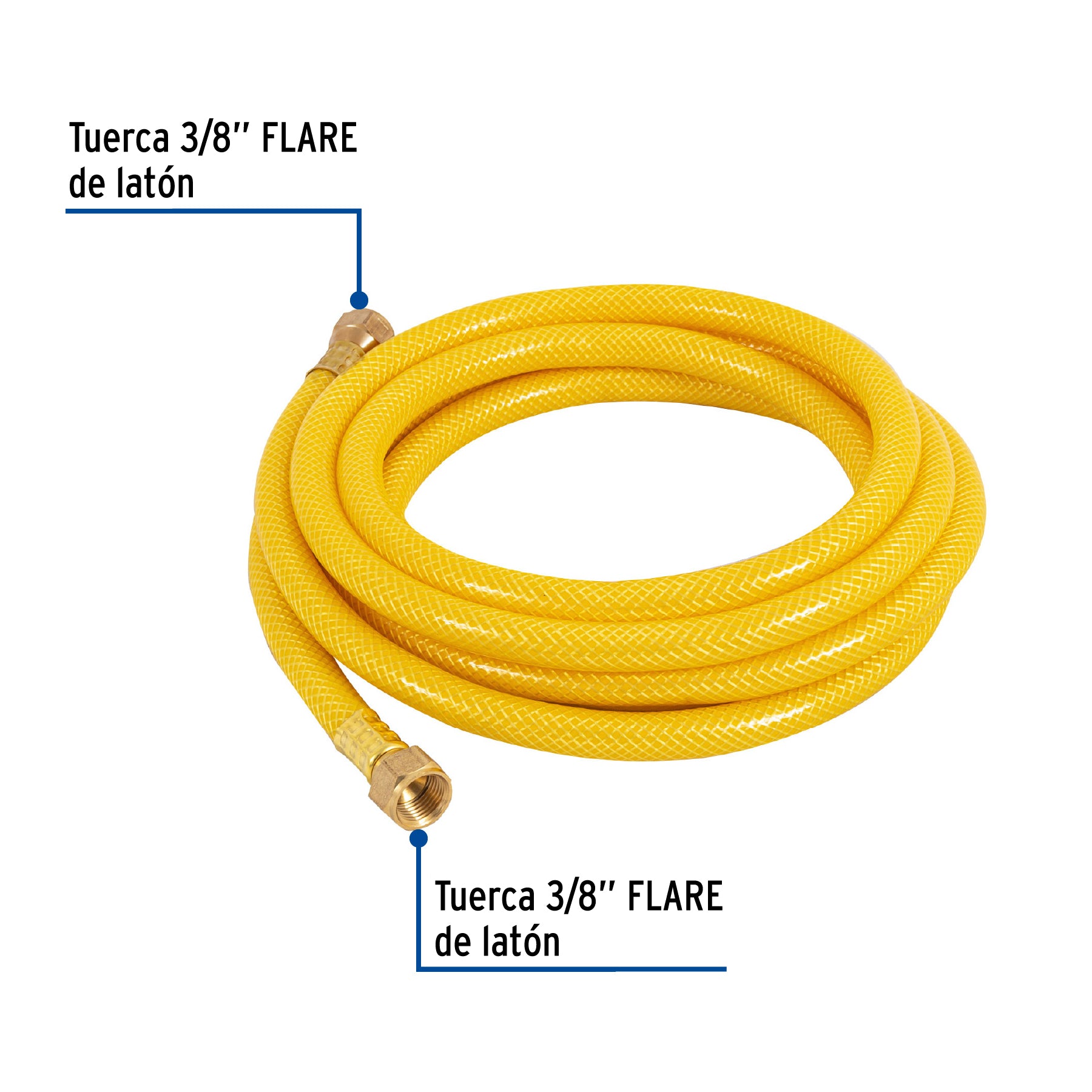Manguera flexible, PVC, 3/8" con conexión, 3m
