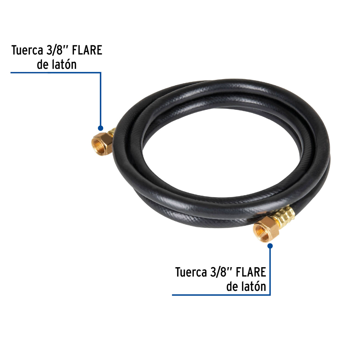Manguera flexible negra, PVC, 3/8", 250 PSI, con conexión,1m