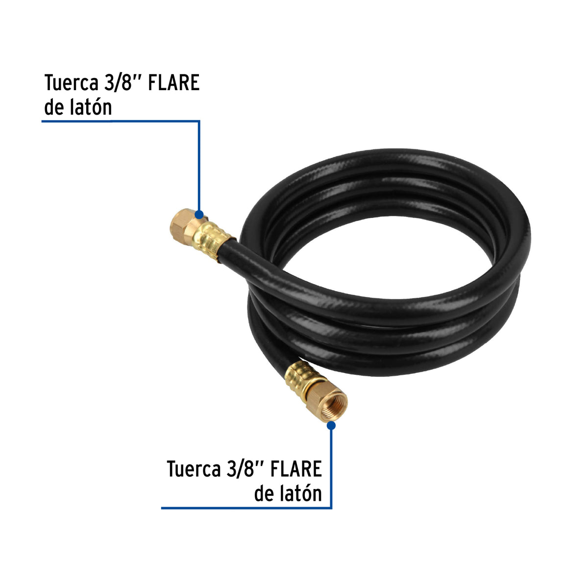 Manguera flexible negra, PVC, 3/8",250 PSI,con conexión,1.5m