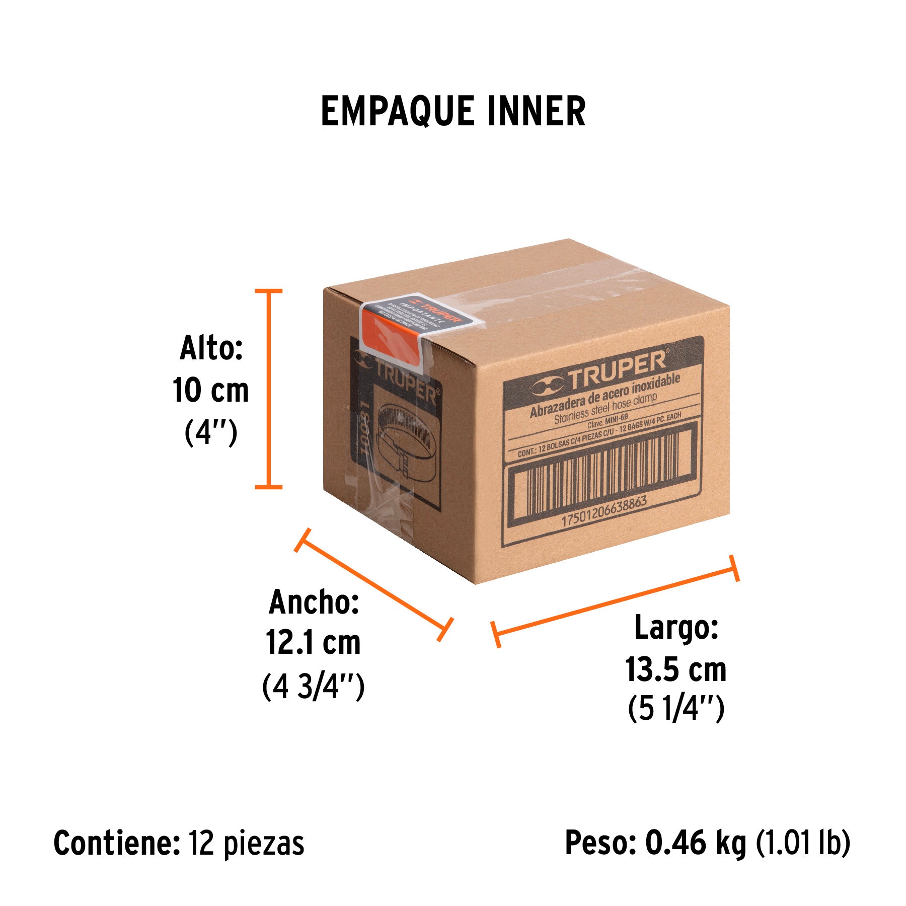 Abrazadera mini-6 de acero inoxidable, bolsa con 4 pzas