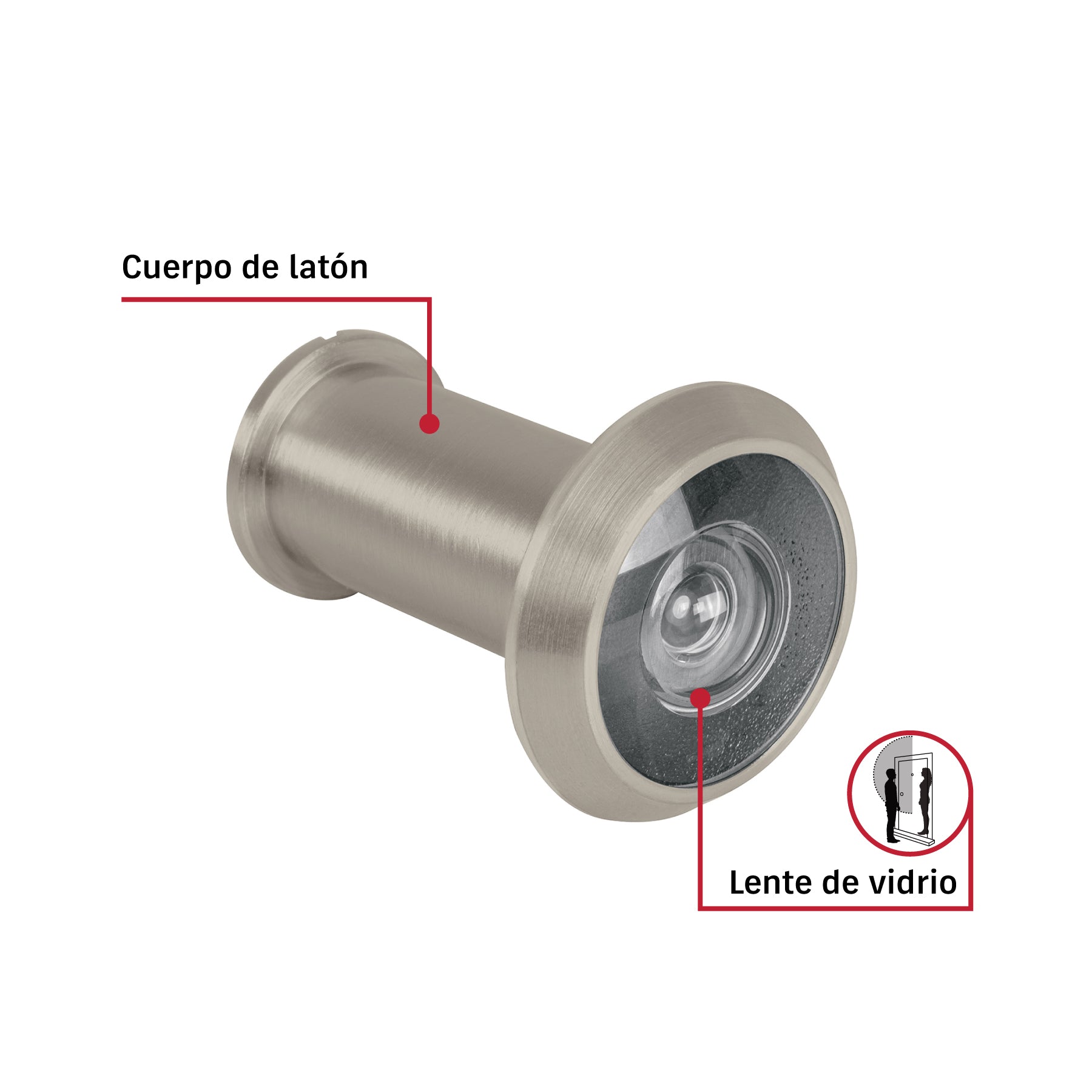 Mirilla de seguridad, 180°, lente de vidrio, níquel satín