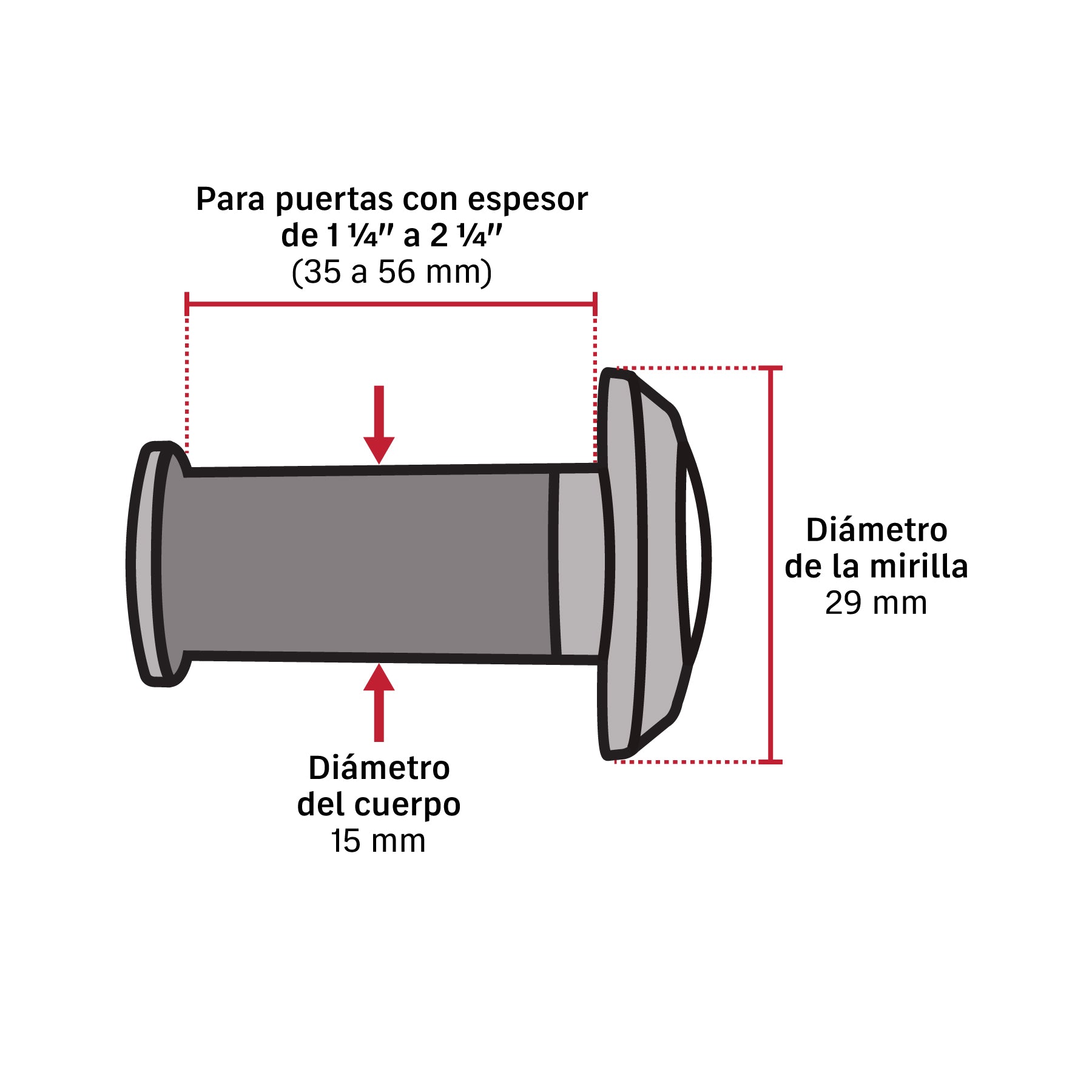 Mirilla de seguridad, 180°, lente de vidrio, níquel satín