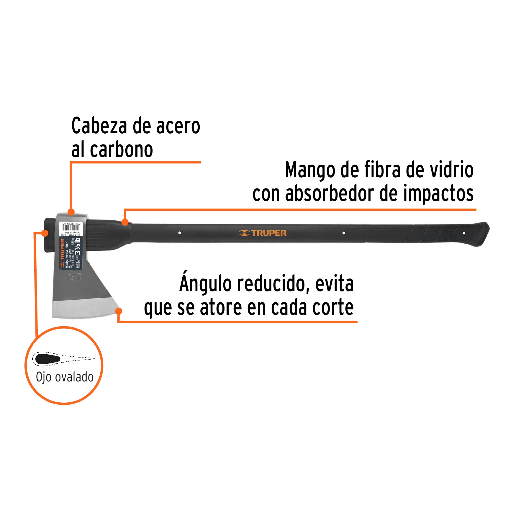 Hacha media labor 3-1/2 lb, mango de fibra de vidrio 36'