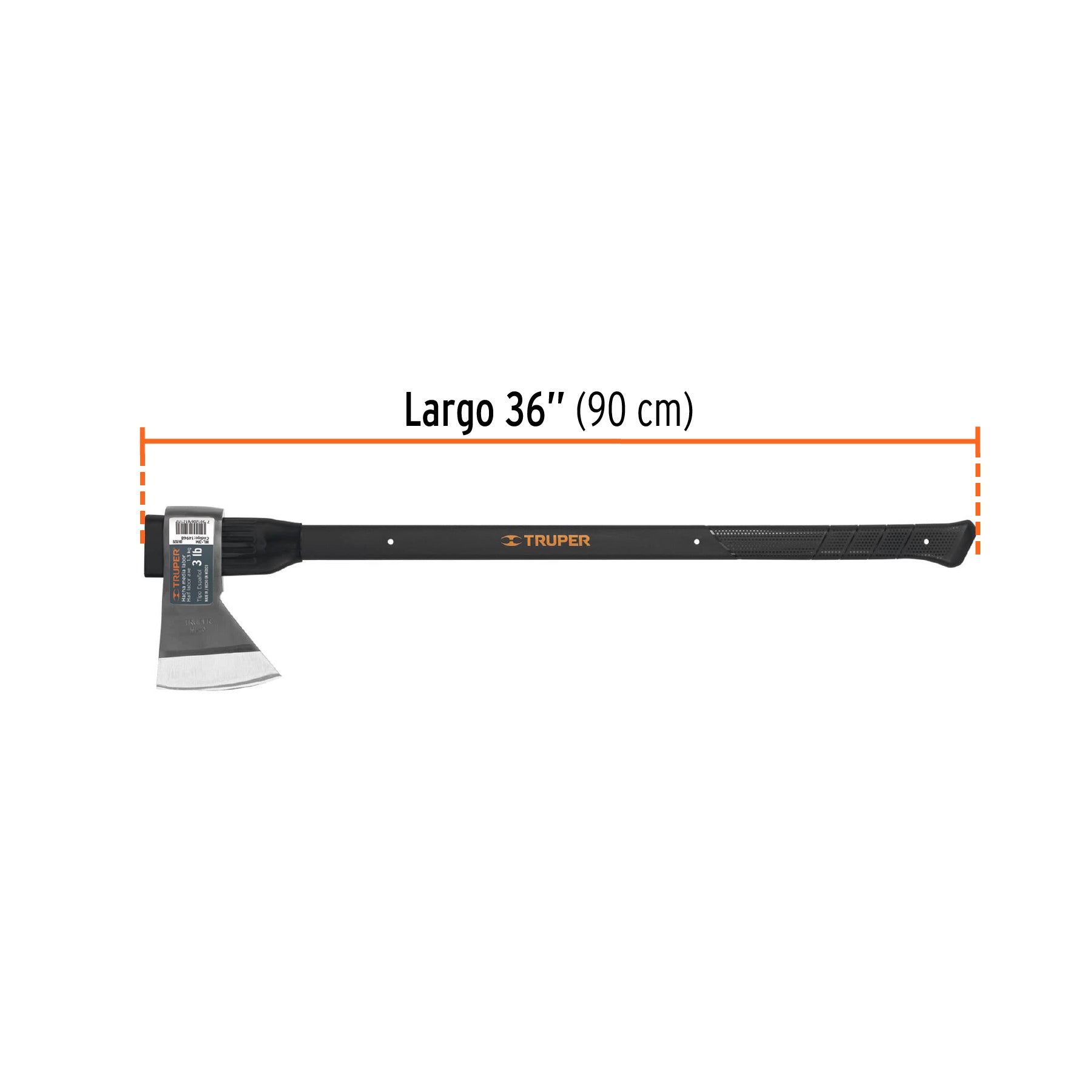 Hacha media labor 3 lb, mango de fibra de vidrio 36', TRUPER