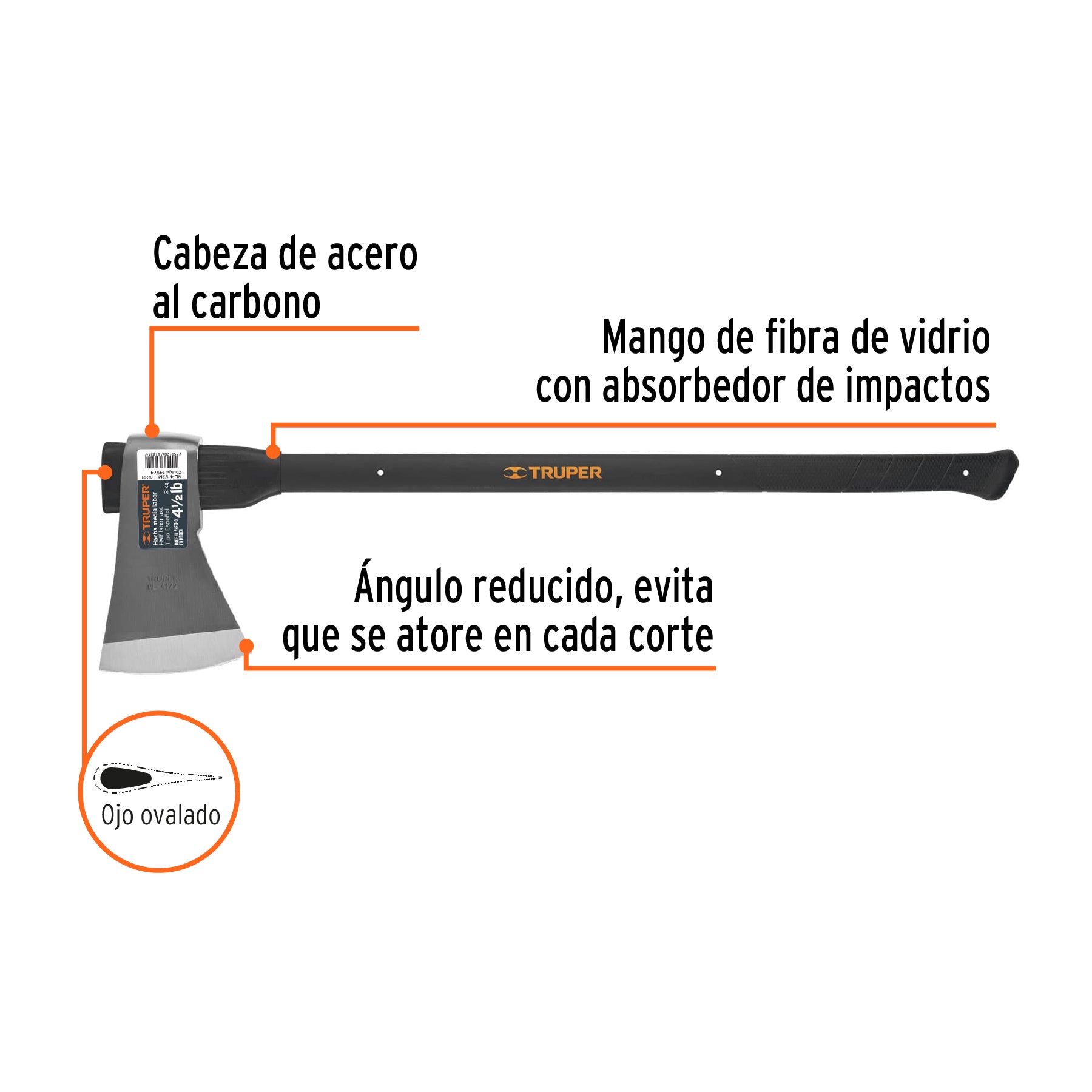 Hacha media labor 4-1/2 lb, mango fibra de vidrio 36',TRUPER