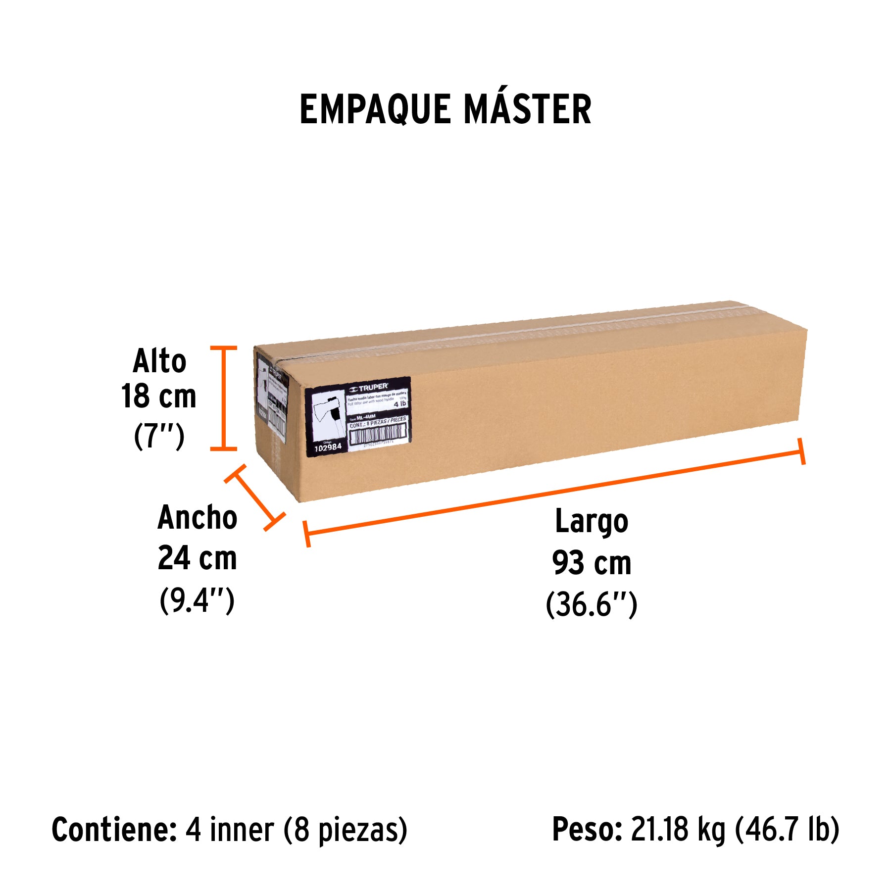 Hacha media labor 4 lb con mango de madera de 36',Truper