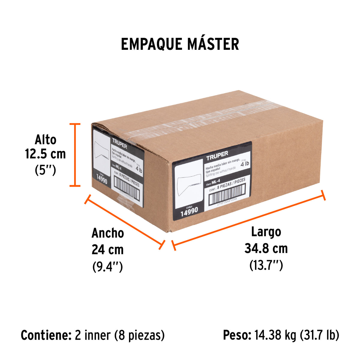 Hacha media labor, 4 lbs, sin mango