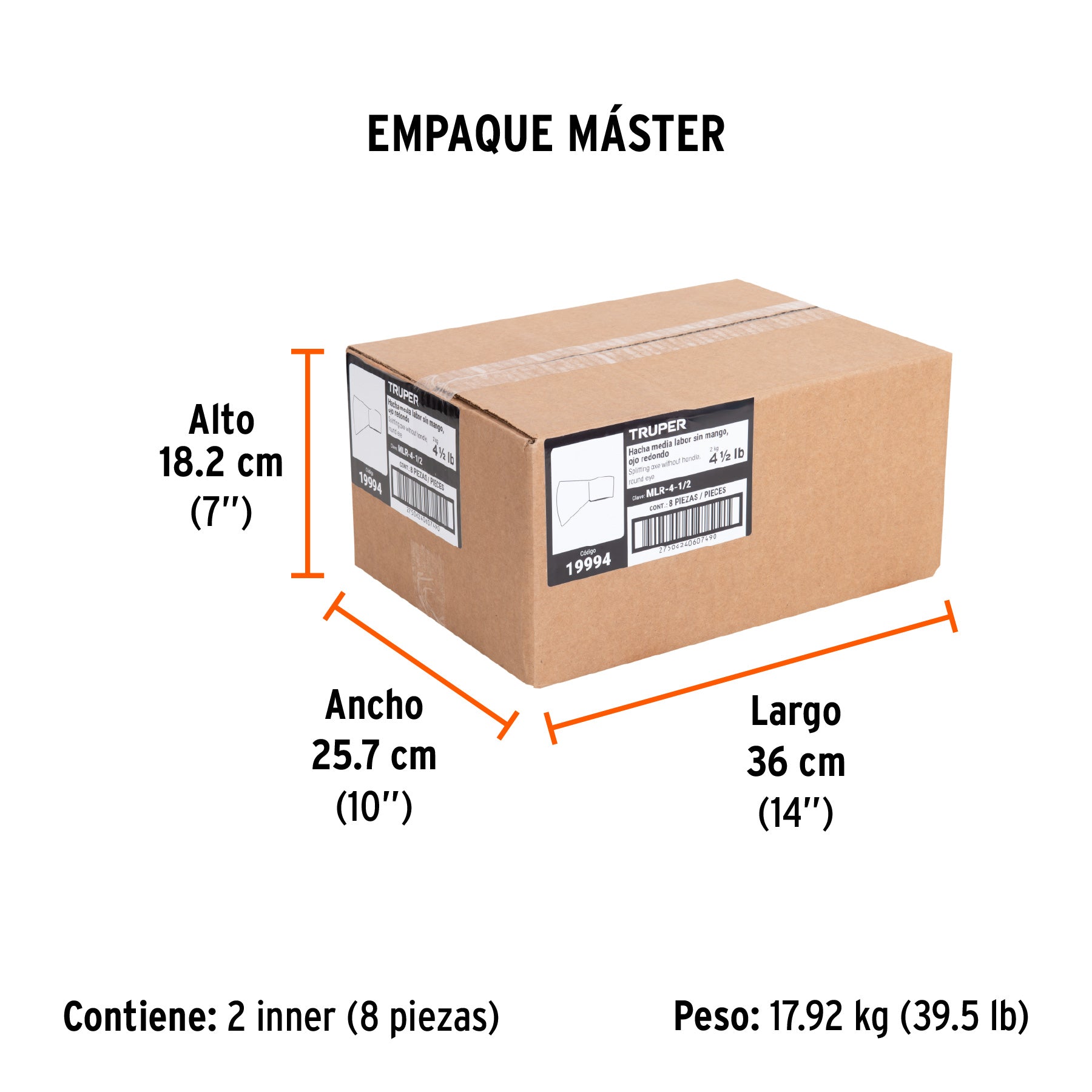 Hacha media labor, ojo redondo 4 1/2 lbs, sin mango
