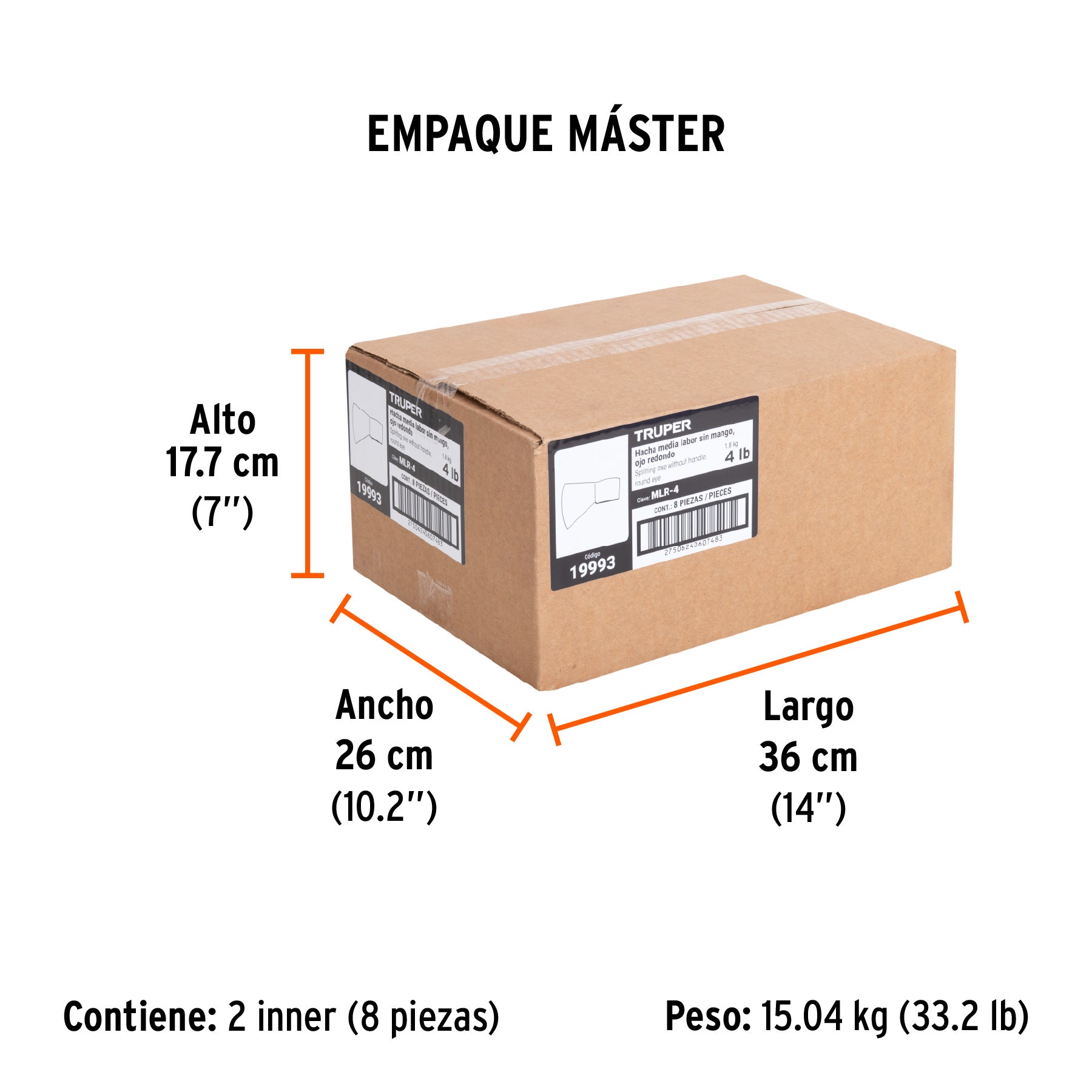 Hacha media labor, ojo redondo 4 lbs, sin mango