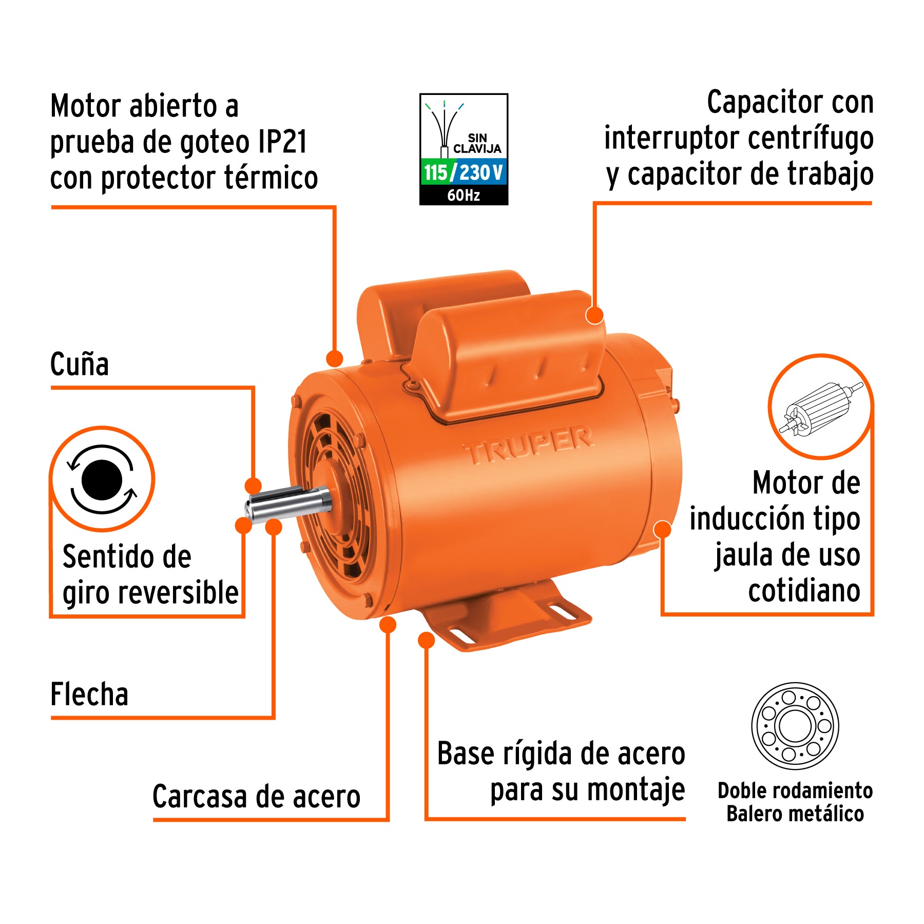 Motor monofásico de 1 1/2 HP, alta, Truper