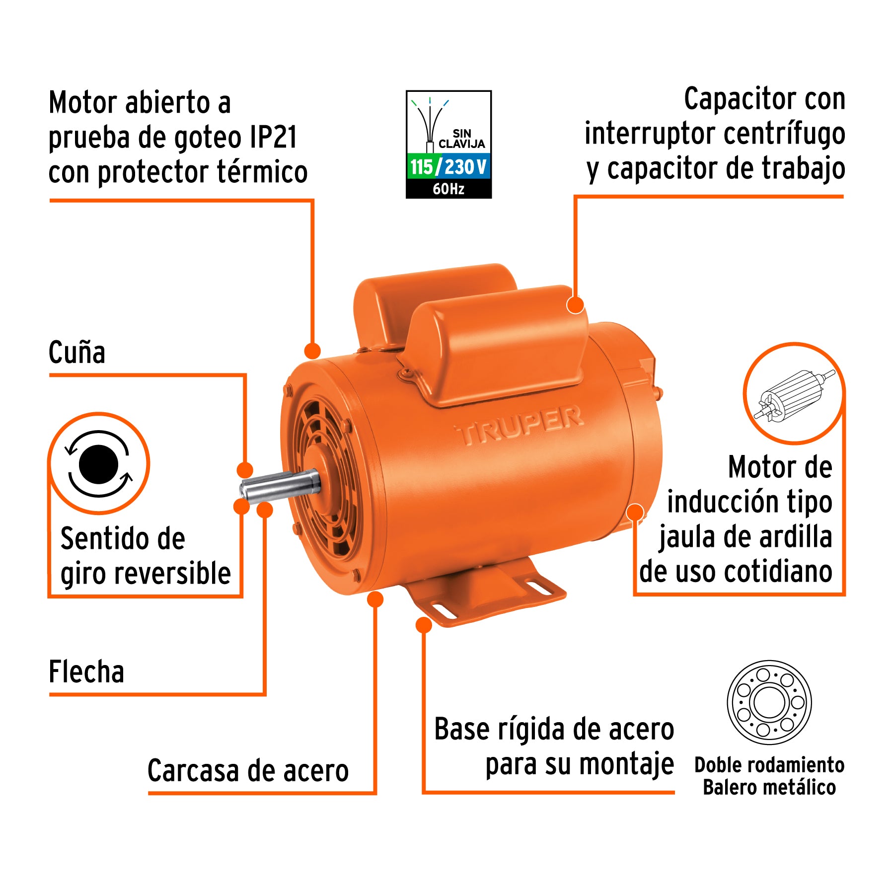 Motor monofásico de 1 1/2 HP, baja, Truper