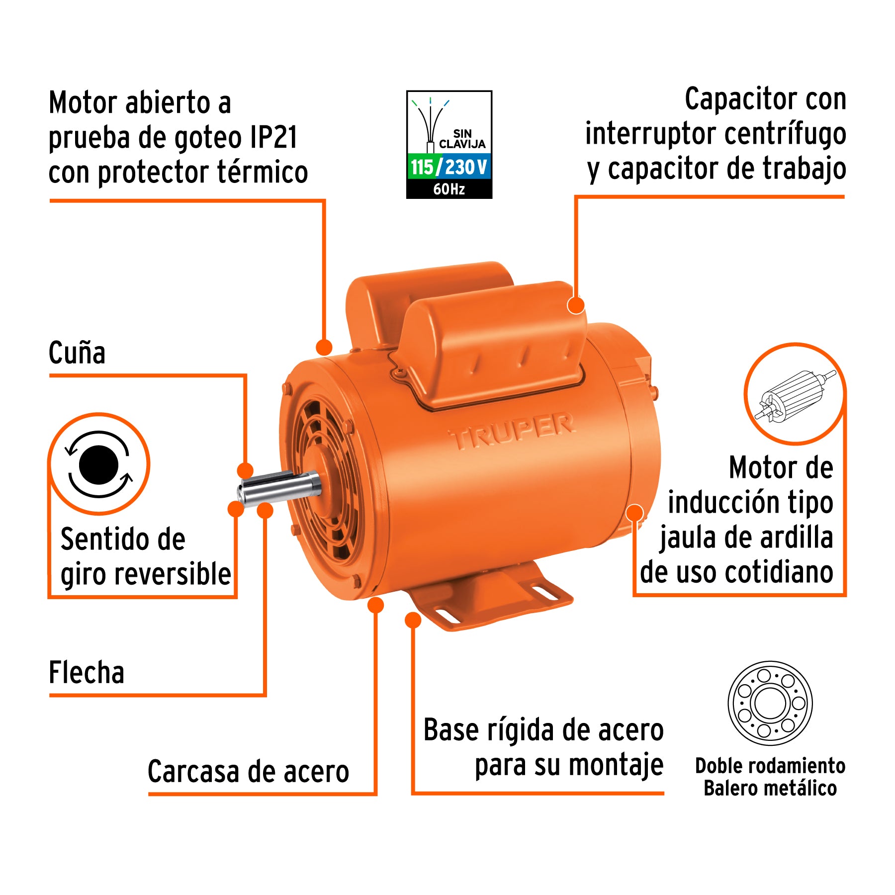 Motor monofásico de 1 HP, alta, Truper