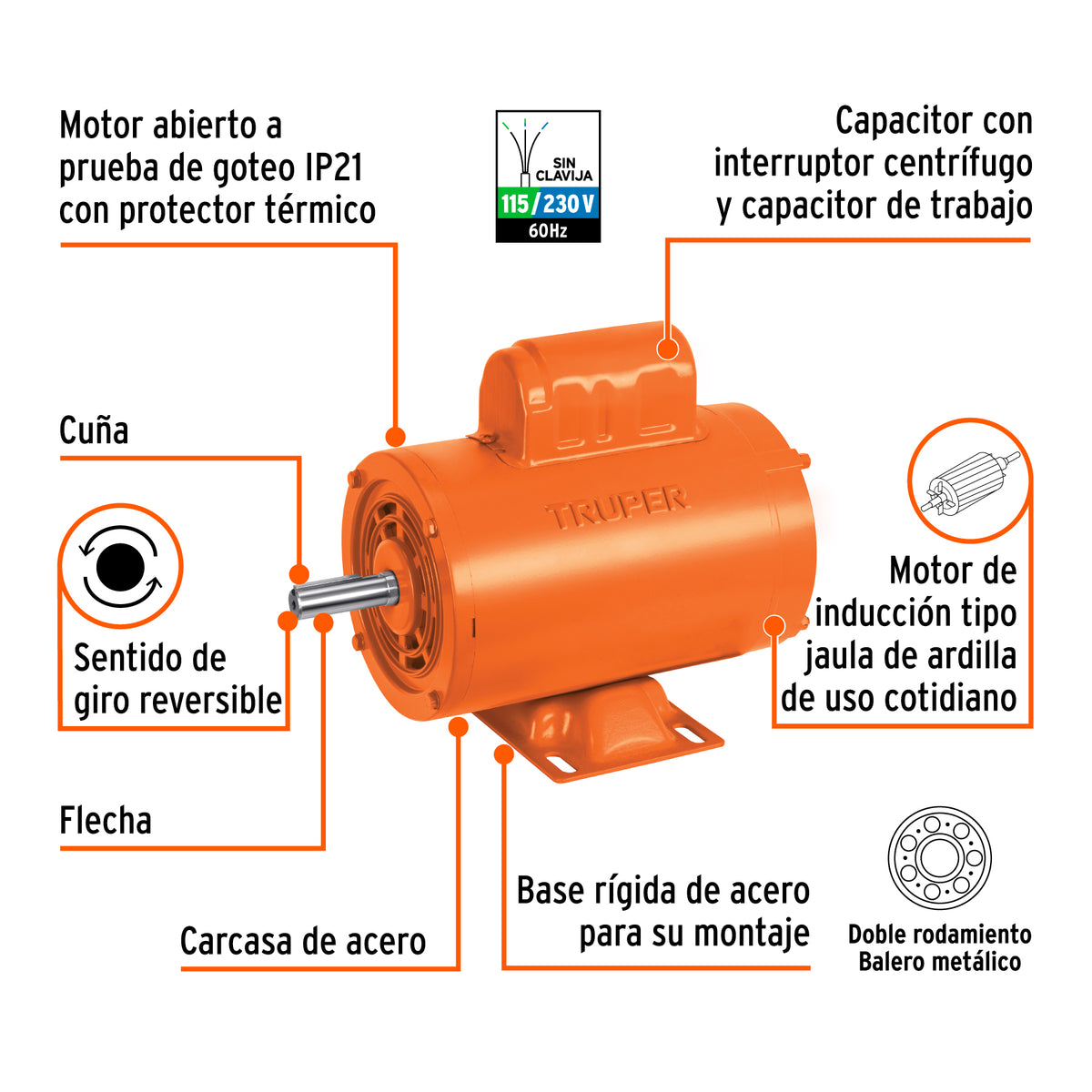 Motor monofásico de 3/4 HP, alta, Truper