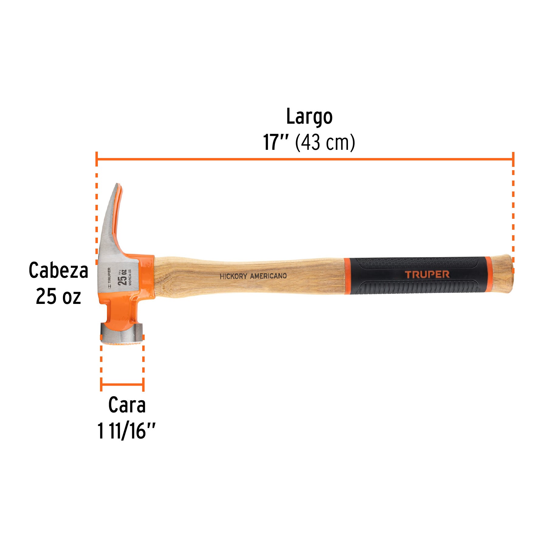 Martillo california ripper, boca fresada, 25 oz, hickory