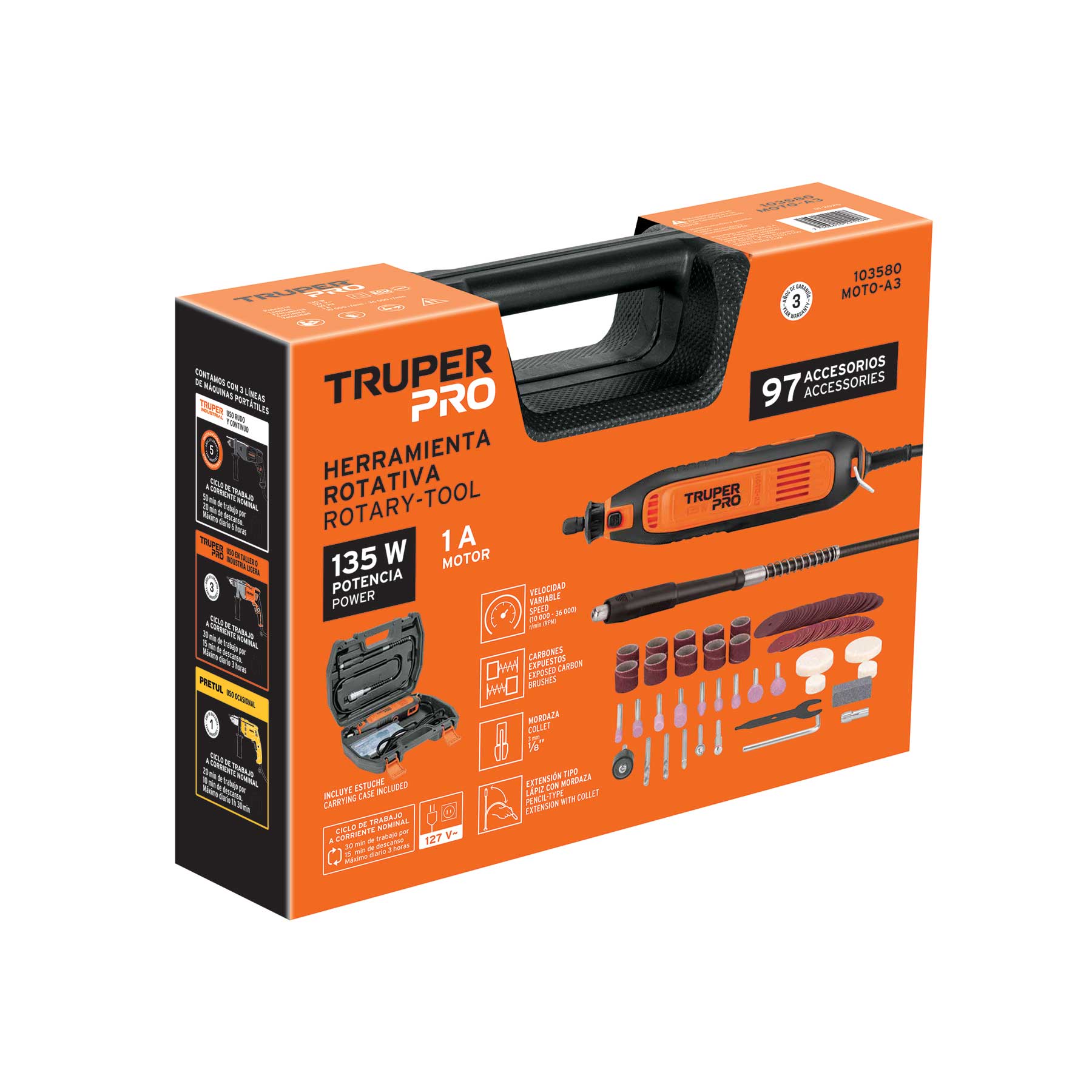 Herramienta rotativa 135W con 97 accesorios, TRUPER PRO
