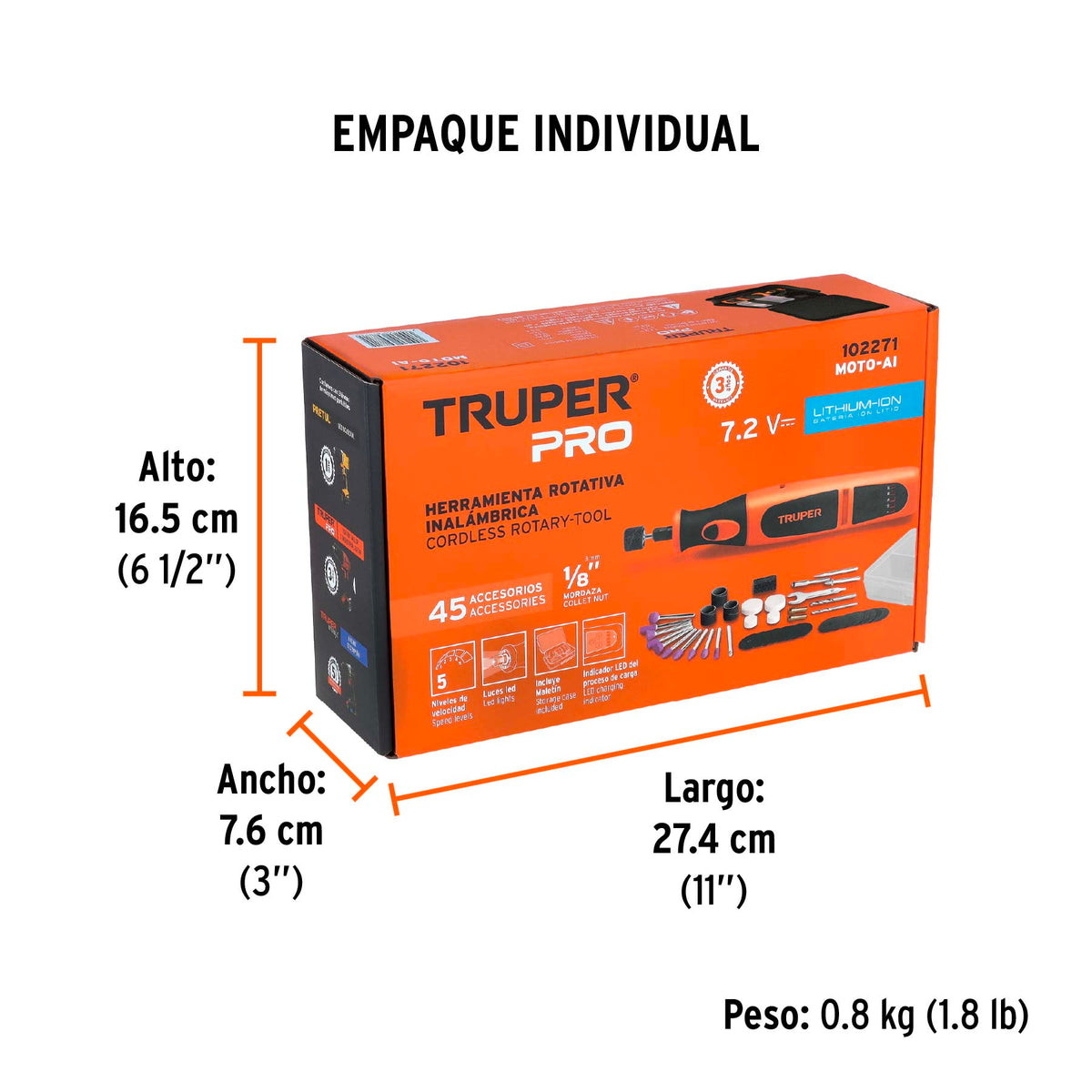 Herramienta rotativa inalámbrica 7.2 V, profesional, Truper
