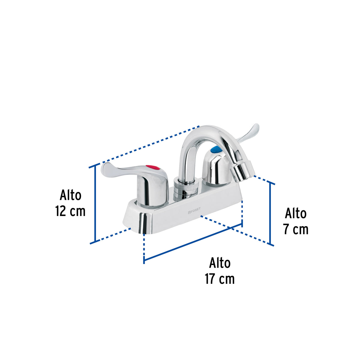Mezcladora plástica lavabo, cuello curvo, manerales palanca