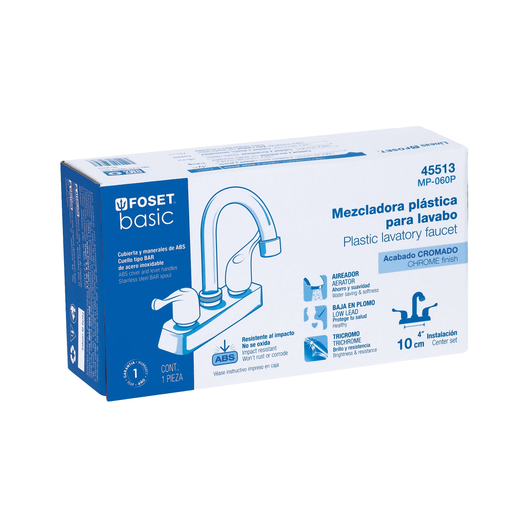 Mezcladora plástica para lavabo, cuello tipo bar, palanca