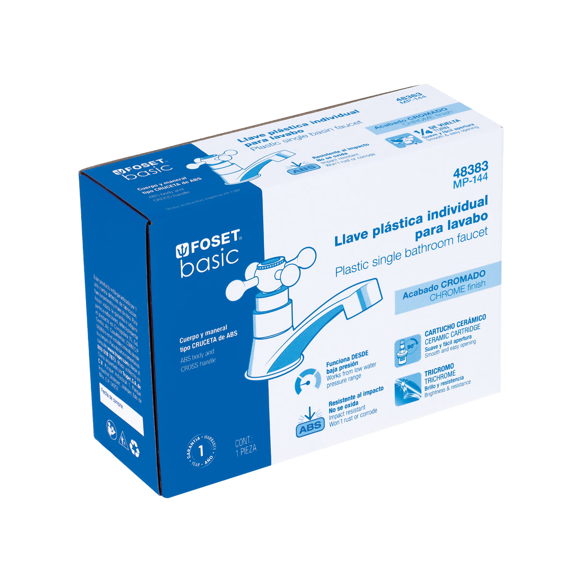 Llave individual para lavabo, ABS, maneral cruceta, Basic