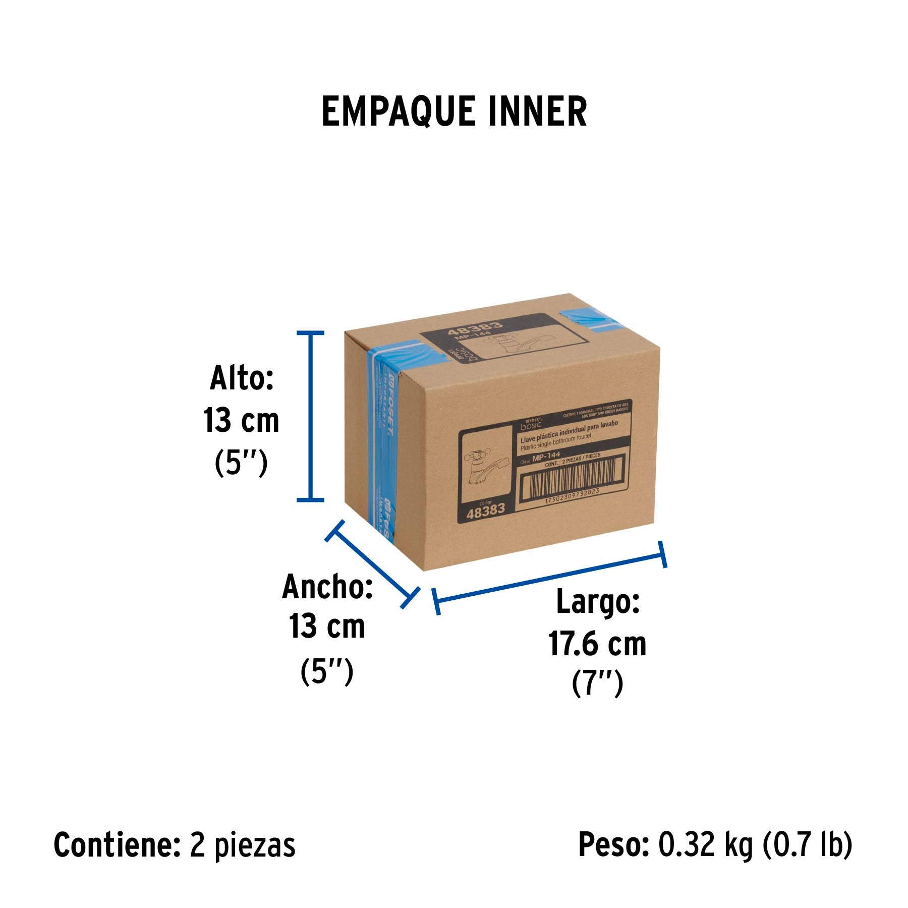 Llave individual para lavabo, ABS, maneral cruceta, Basic