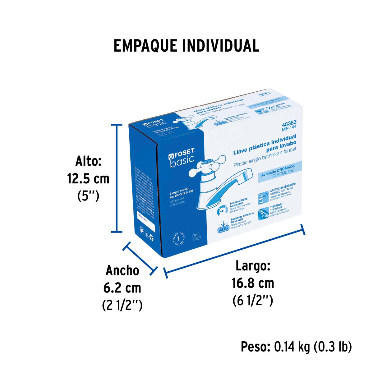 Llave individual para lavabo, ABS, maneral cruceta, Basic