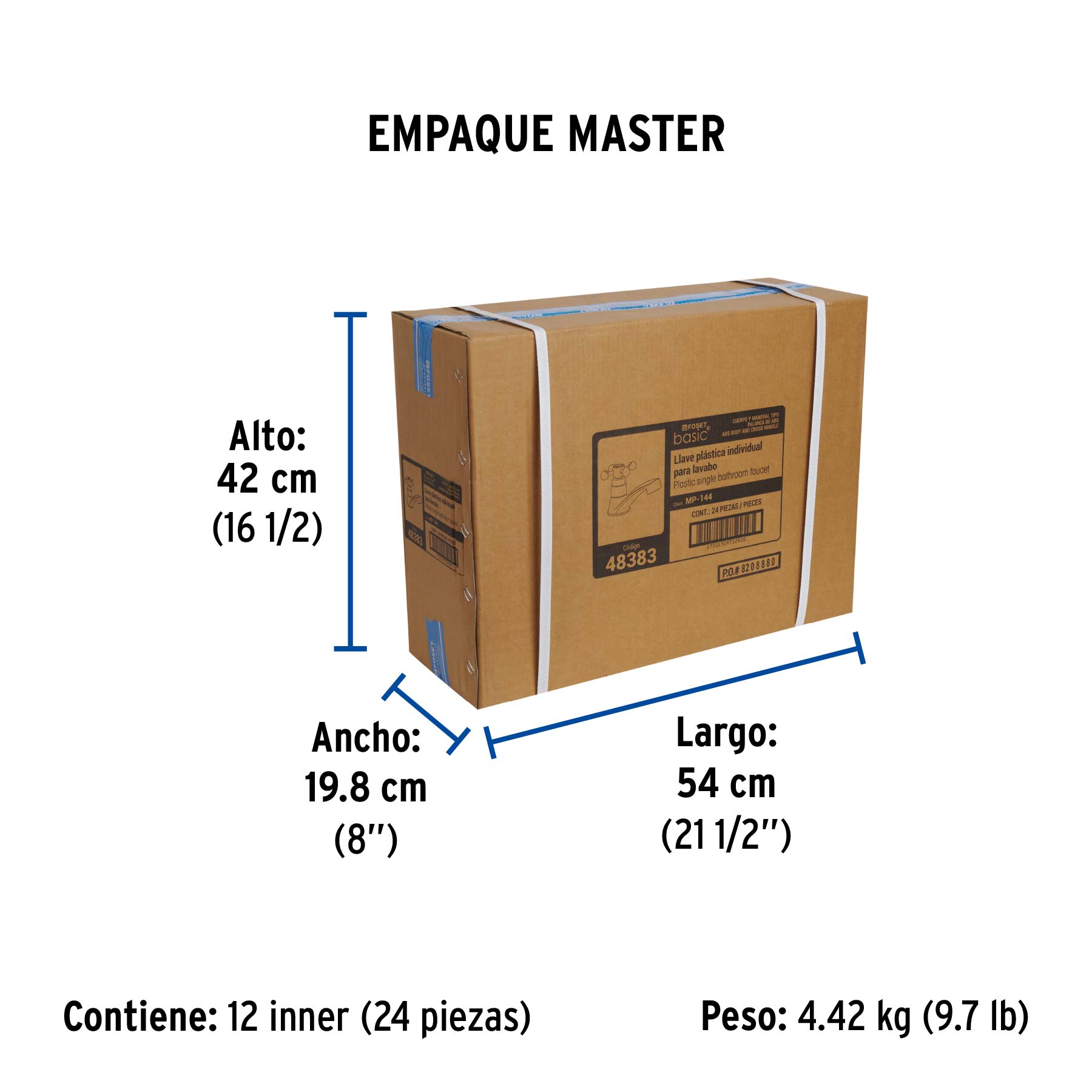 Llave individual para lavabo, ABS, maneral cruceta, Basic