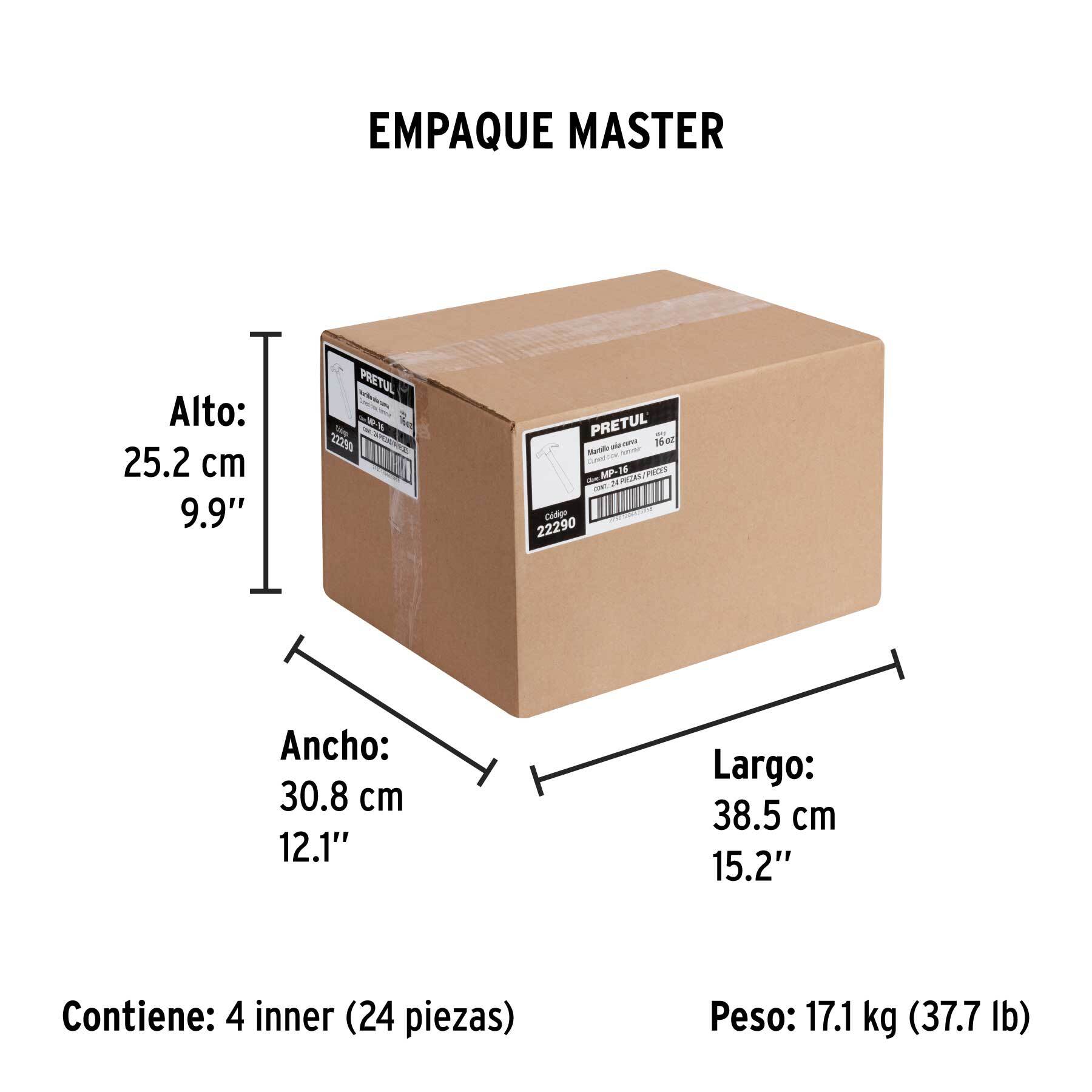 Martillo uña curva 16 oz, pretul