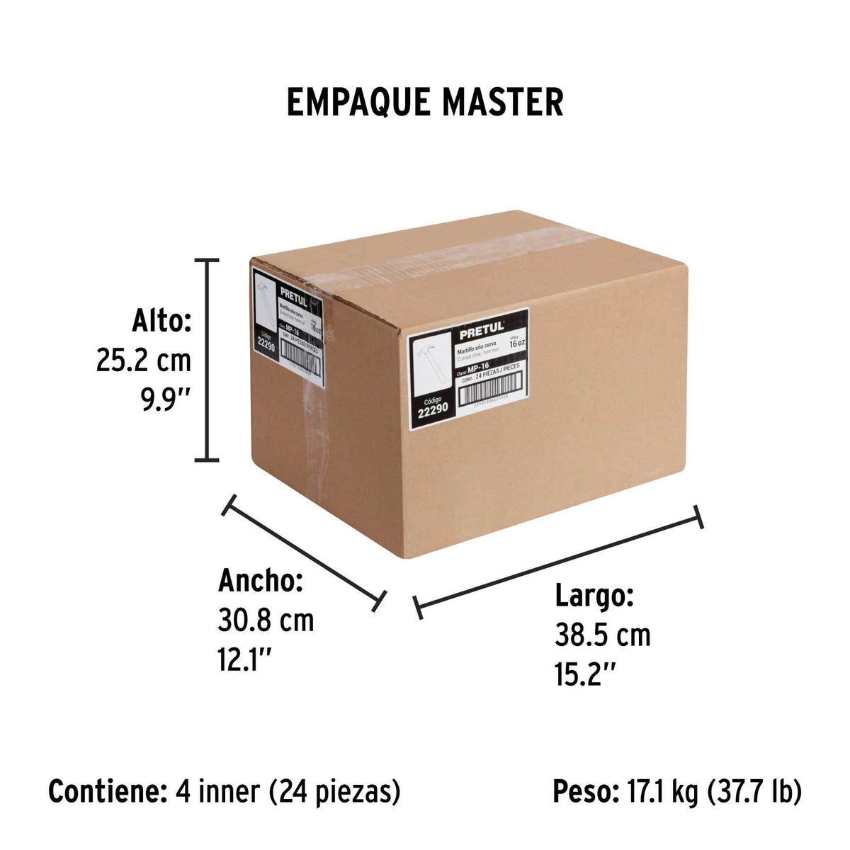Martillo uña curva 16 oz, pretul