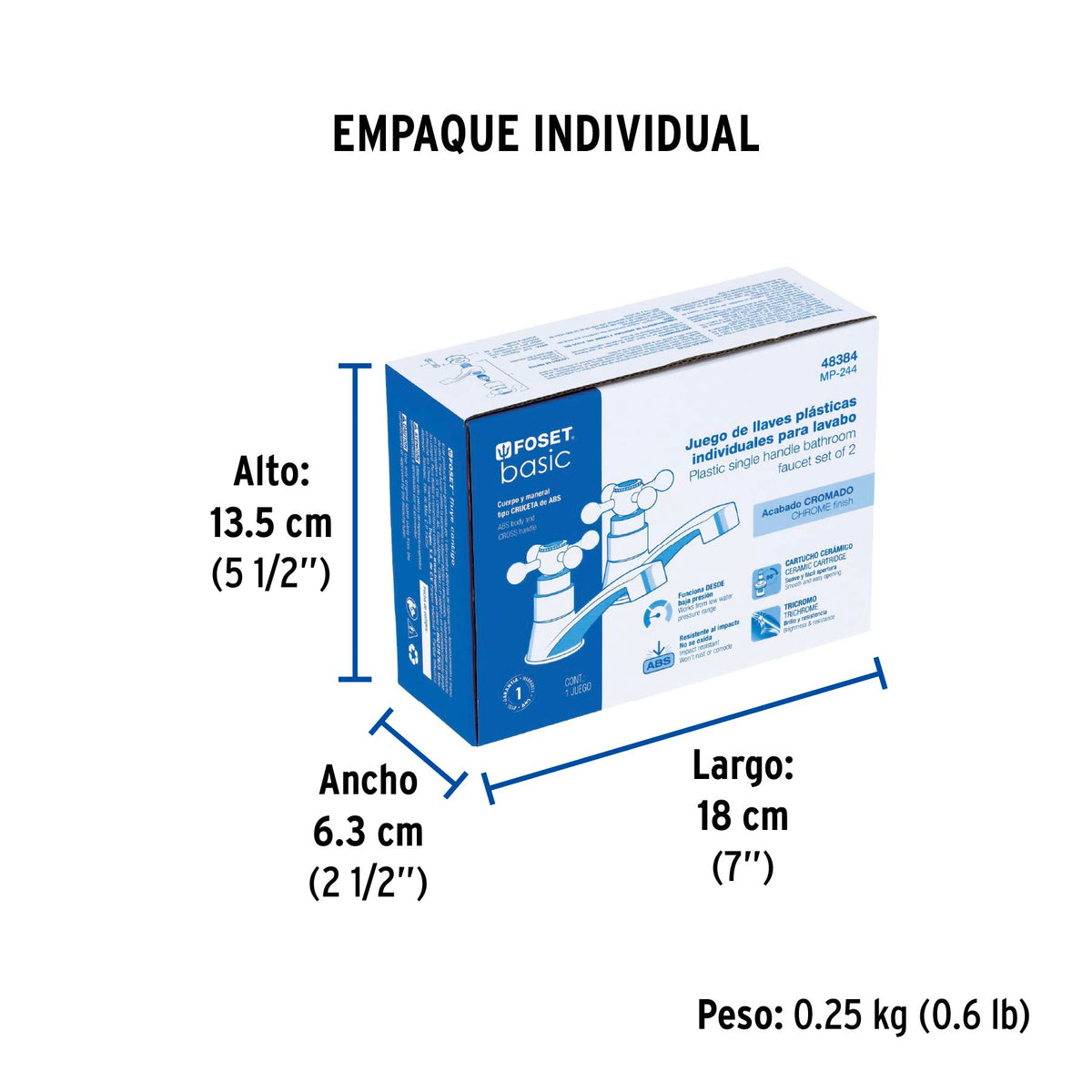 Juego 2 llaves para lavabo, ABS, manerales cruceta, Basic