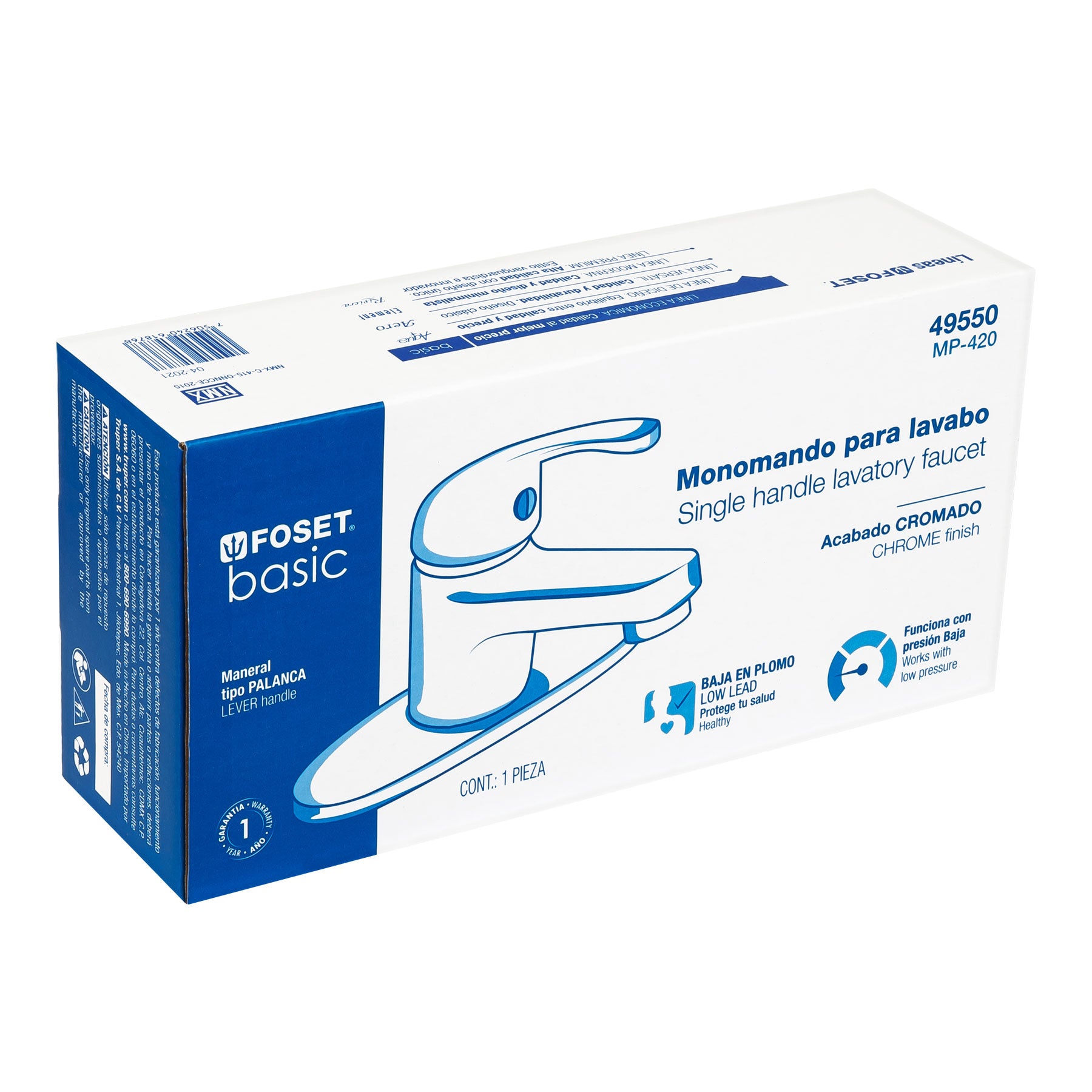 Monomando para lavabo, cuerpo de plástico, Basic