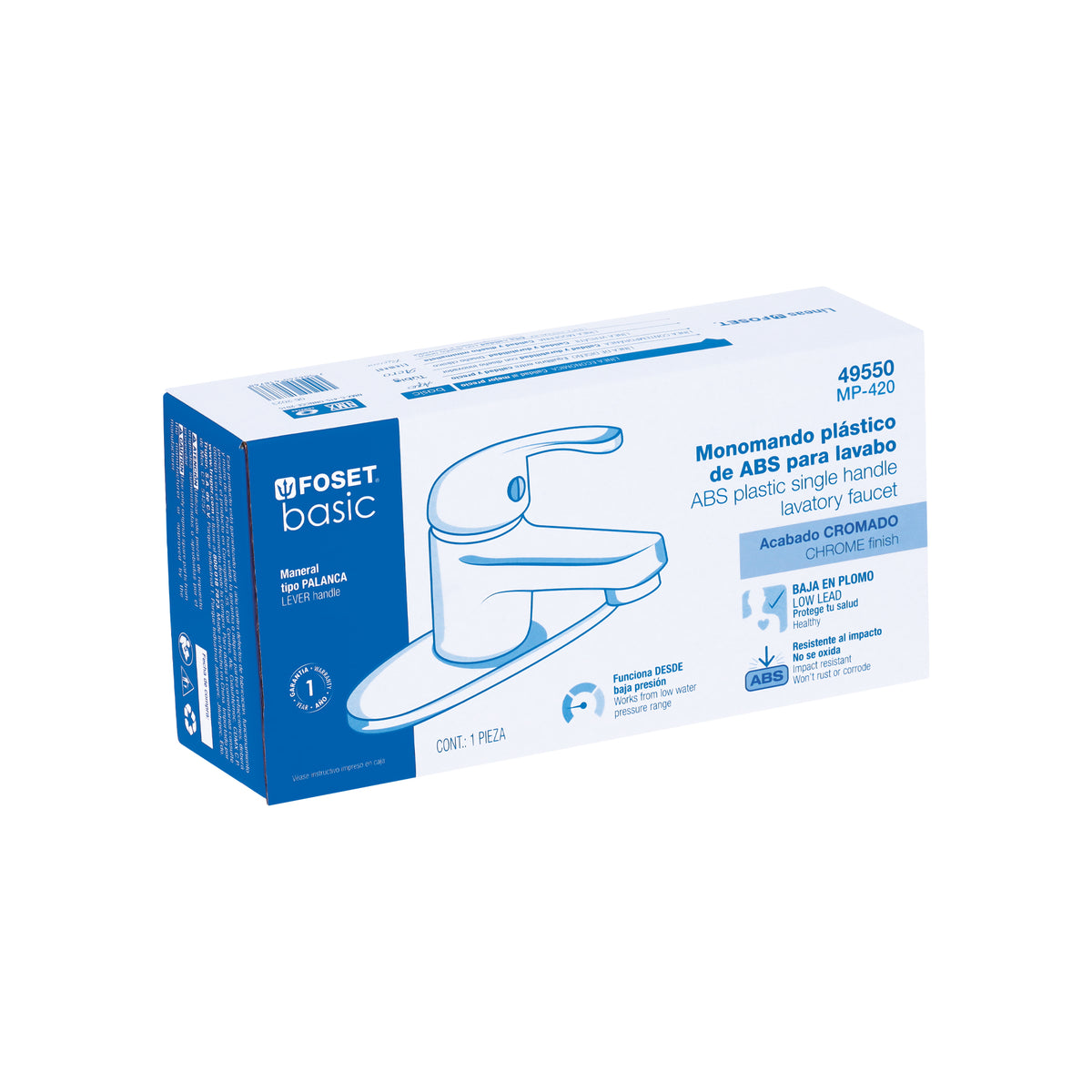 Monomando para lavabo, cuerpo de plástico, Basic