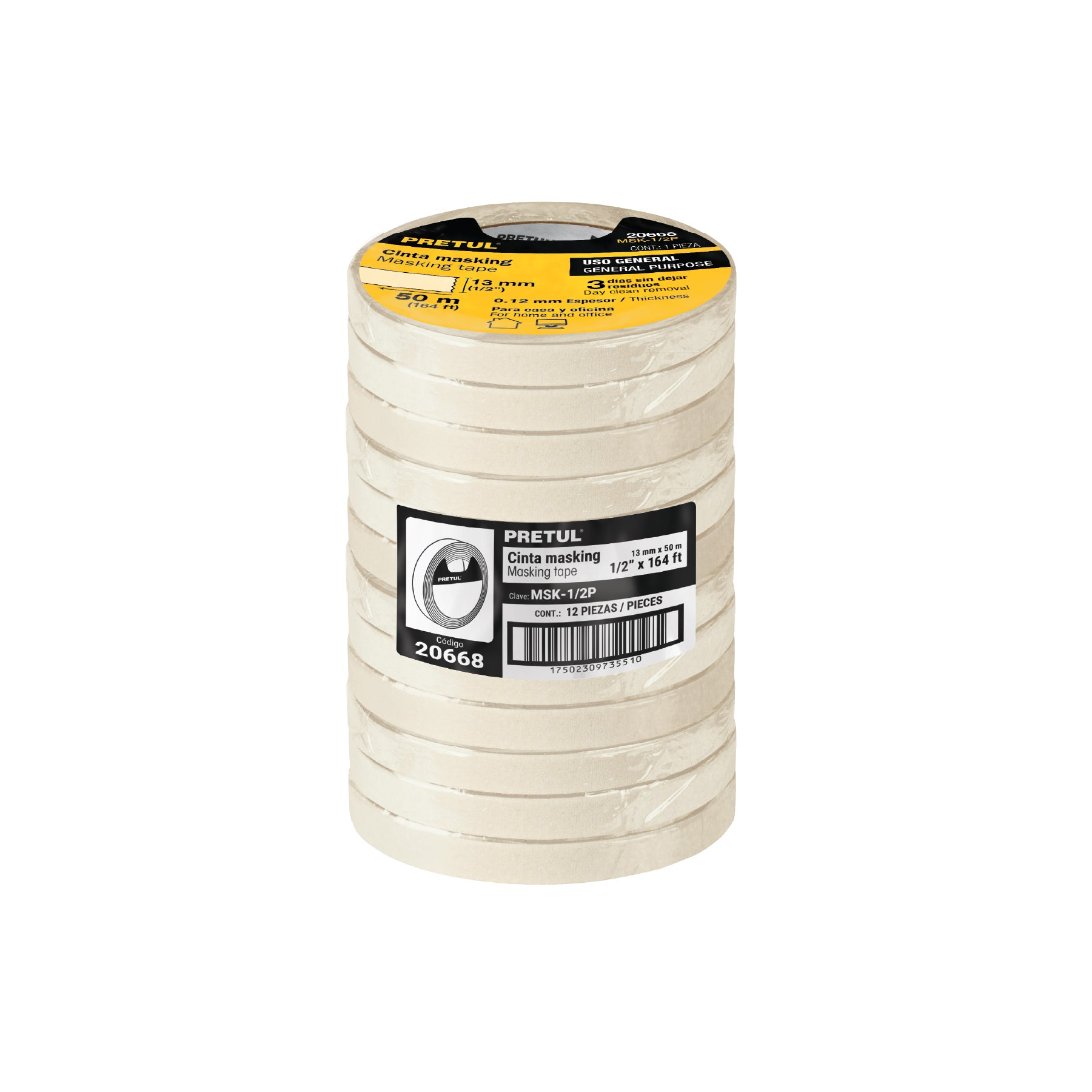 Cinta masking tape de 1/2' x 50 m, Pretul