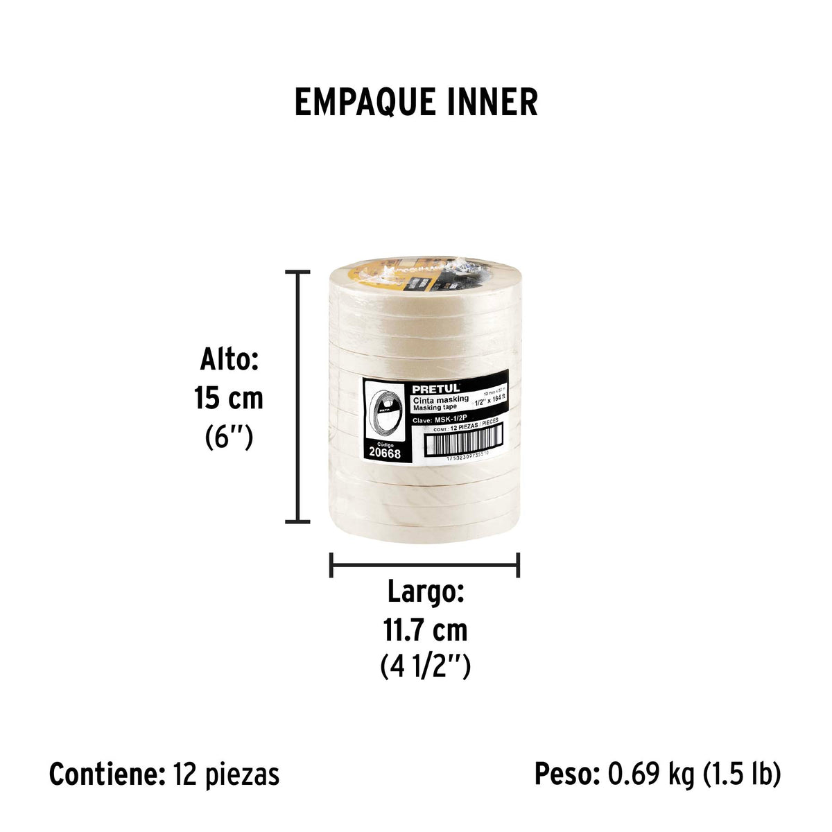 Cinta masking tape de 1/2' x 50 m, Pretul