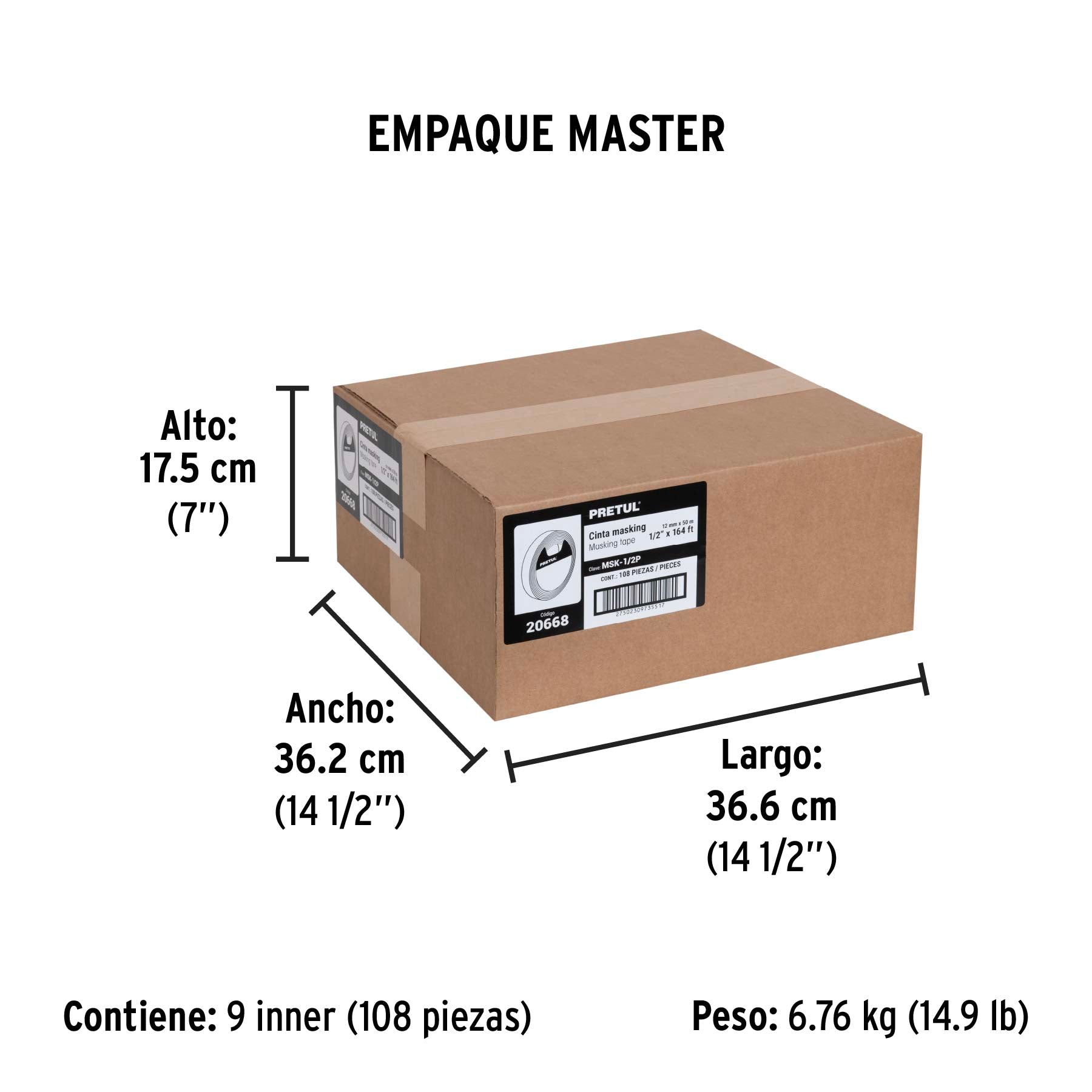 Cinta masking tape de 1/2' x 50 m, Pretul