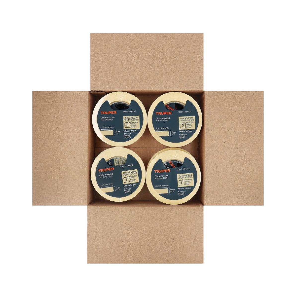 Cinta masking tape, 1/2" x 50 m
