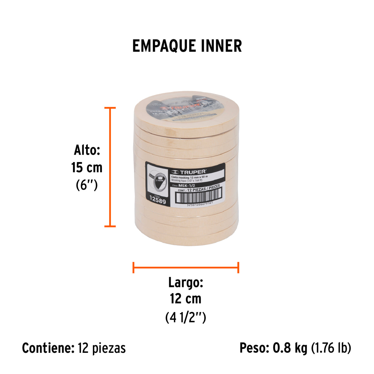 Cinta masking tape, 1/2" x 50 m