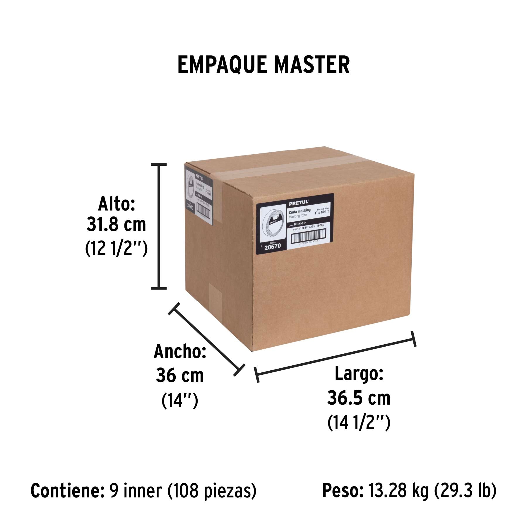 Cinta masking tape de 1' x 50 m, Pretul