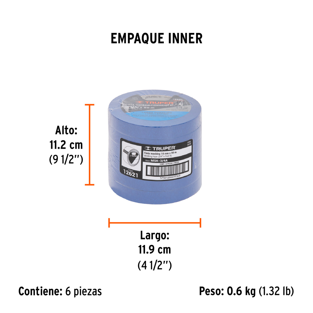 Masking tape, 3/4" x 50 m, azul