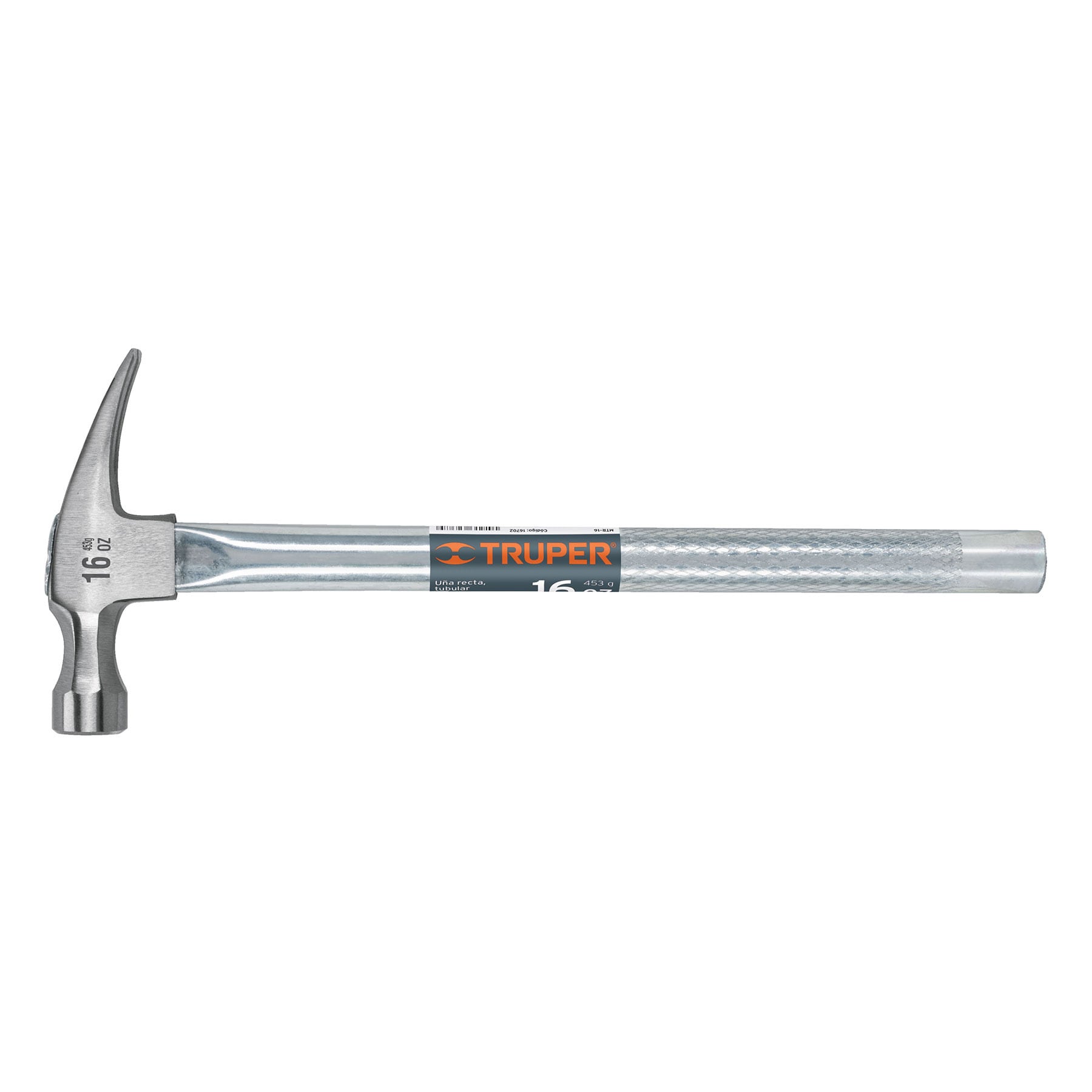 Martillo uña recta 16 oz, mango tubular