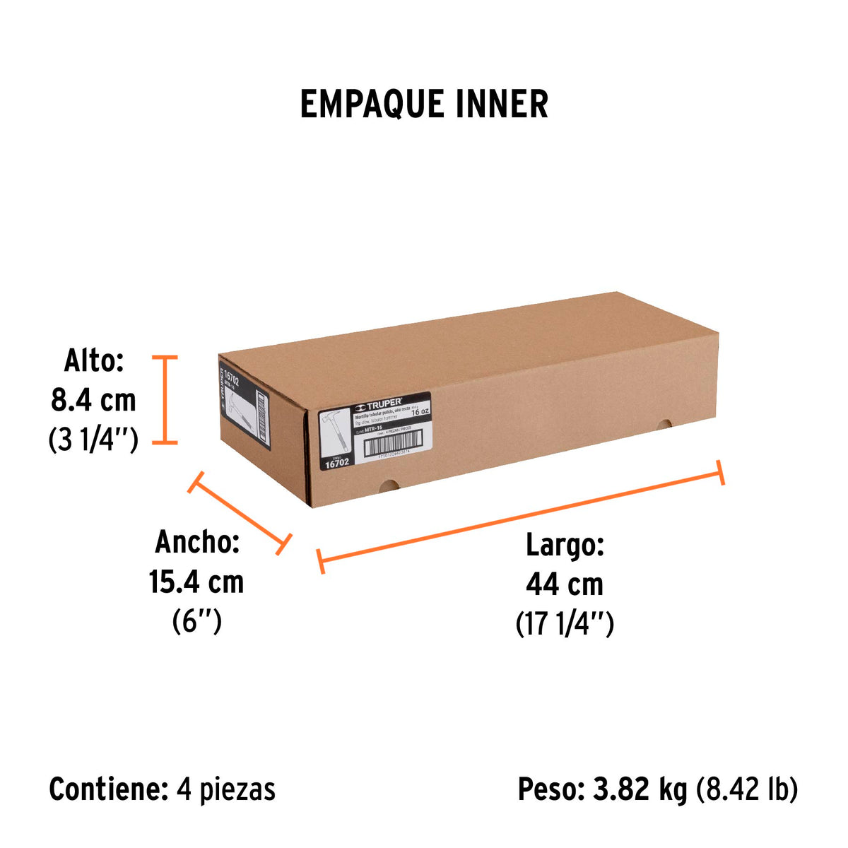 Martillo uña recta 16 oz, mango tubular