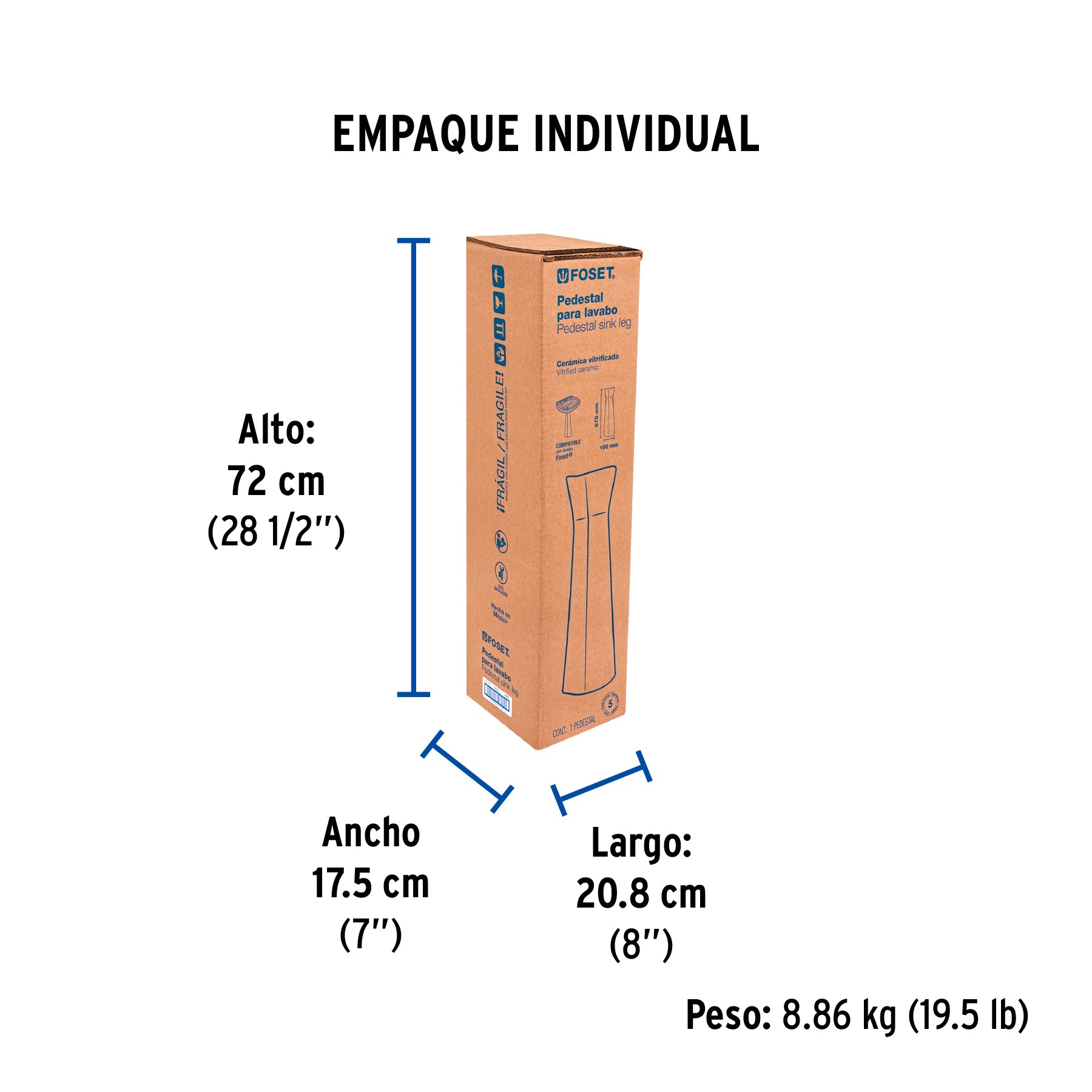 Pedestal cerámico para lavabo, marfil
