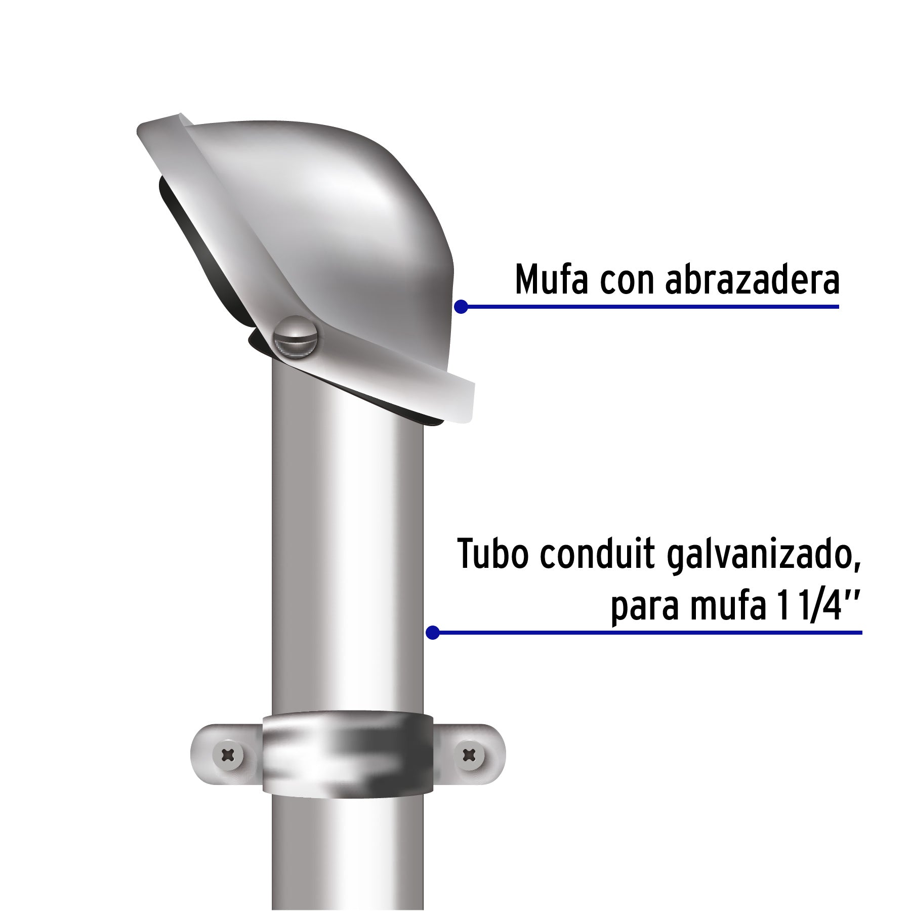 Mufa con abrazadera para tubo 1-1/4", Volteck