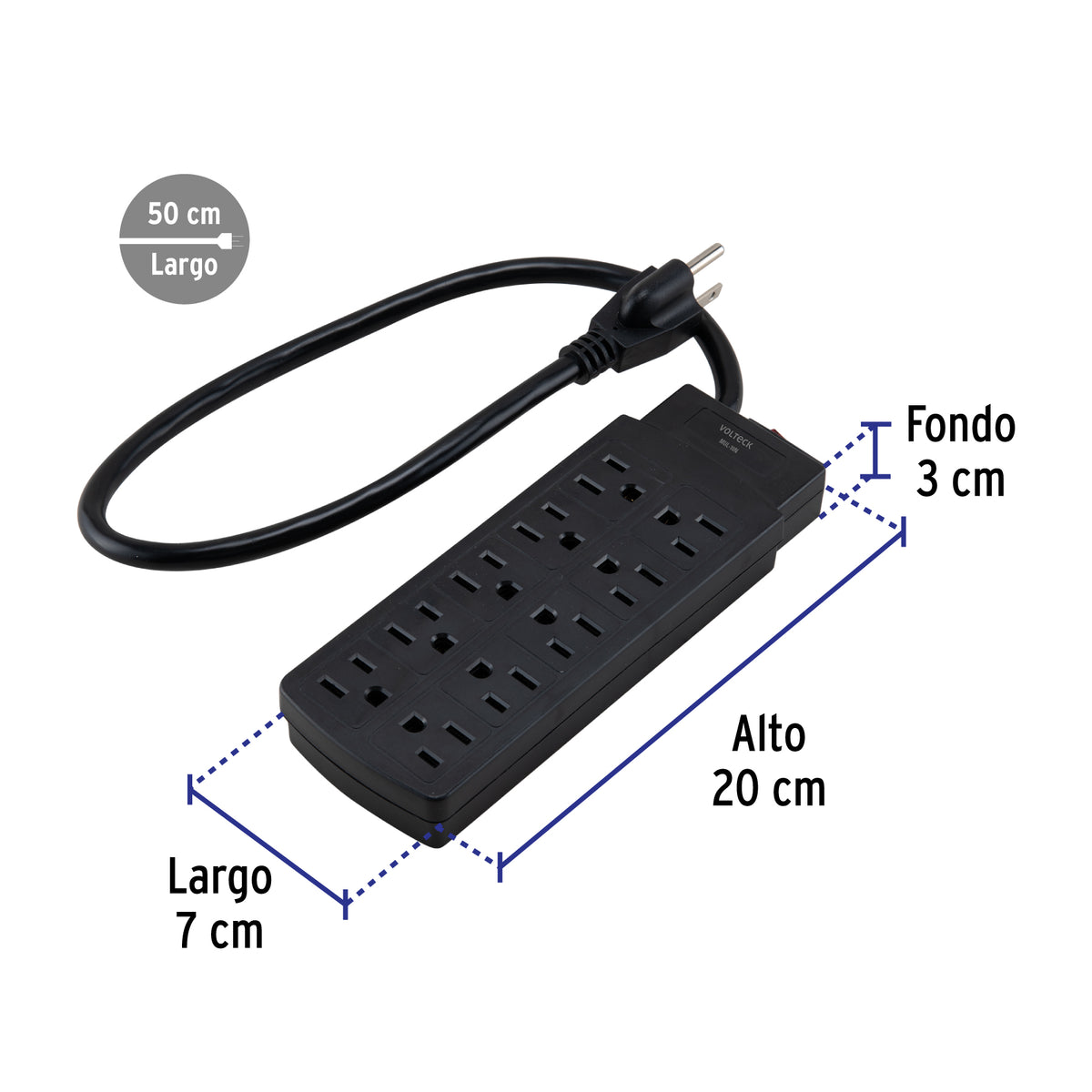 Multicontacto de uso rudo con 10 entradas, negro, VOLTECK