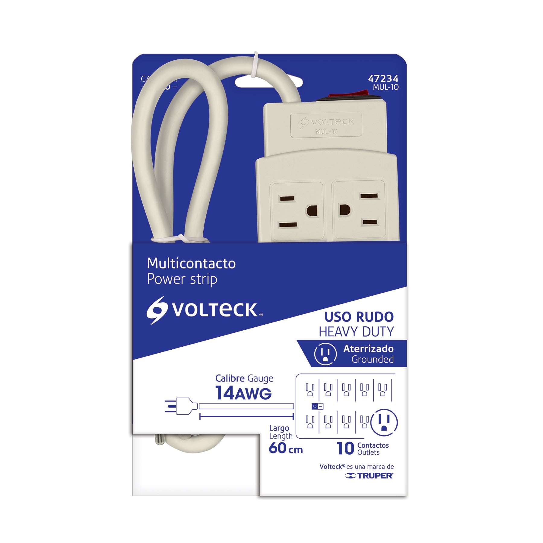 Multicontacto uso rudo, 10 entradas, 14 AWG