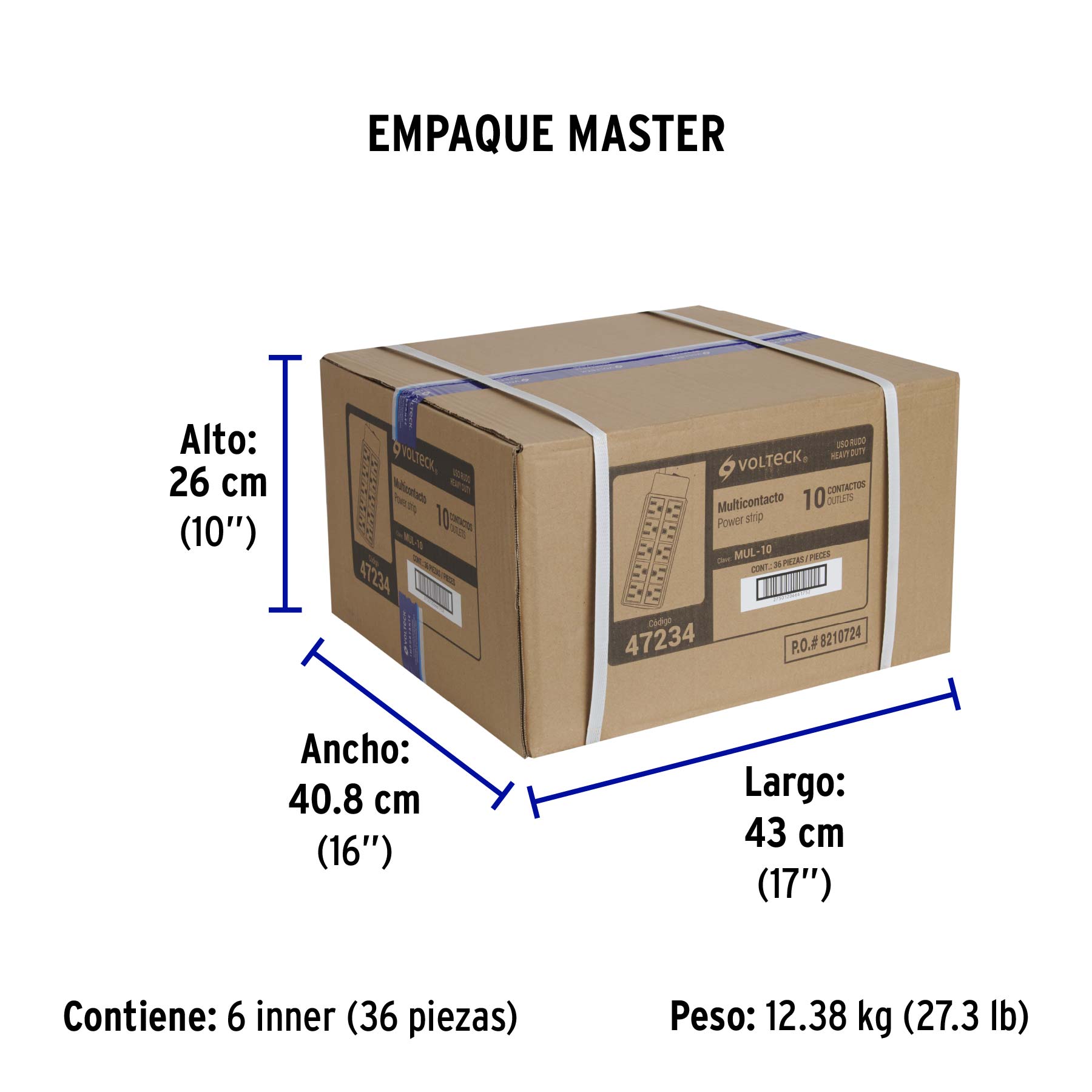 Multicontacto uso rudo, 10 entradas, 14 AWG