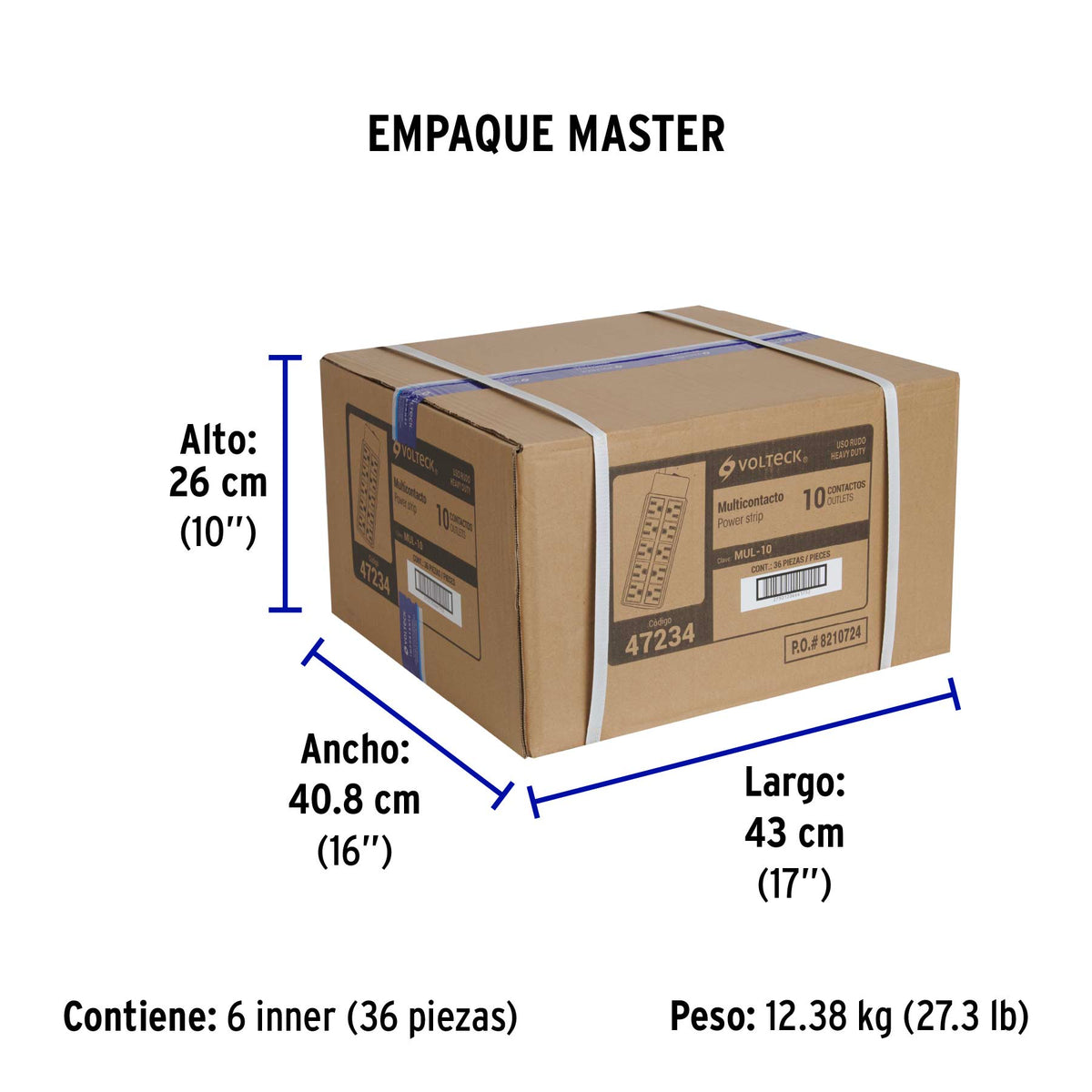 Multicontacto uso rudo, 10 entradas, 14 AWG